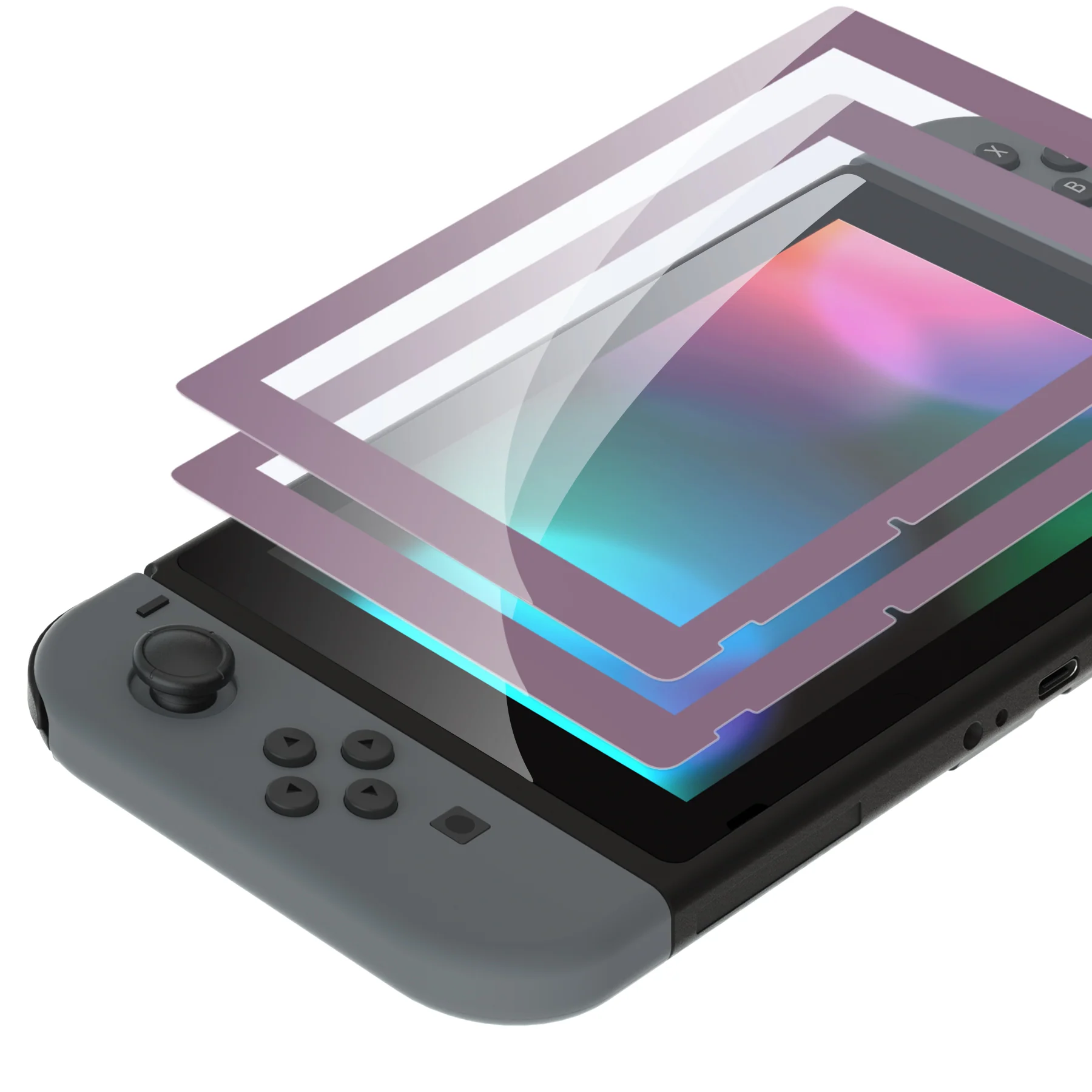 eXtremeRate 2 Pack Transparent HD Clear Tempered Glass Screen Protector for Nintendo Switch - Antique Dark Grayish Violet