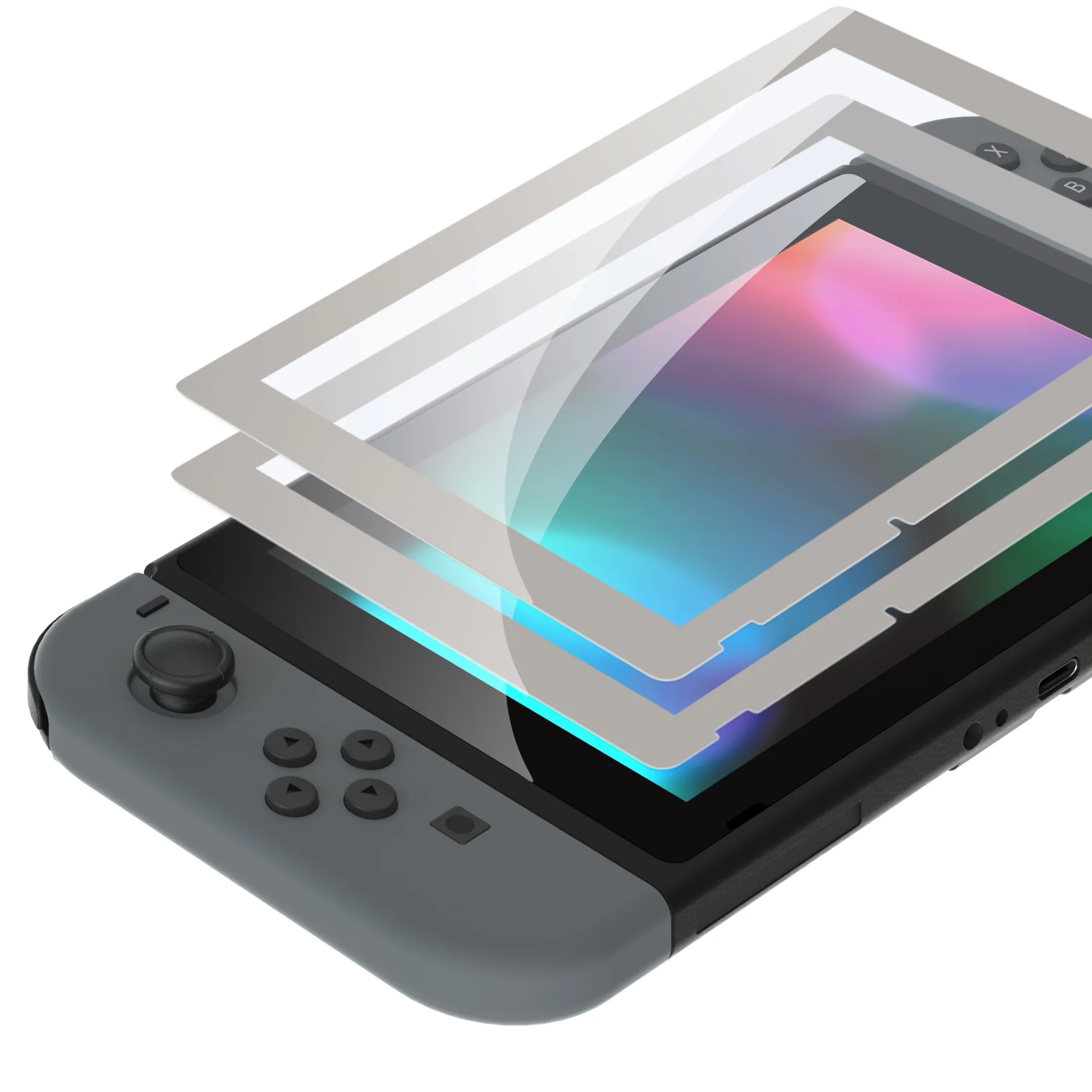 eXtremeRate 2 Pack Transparent HD Clear Tempered Glass Screen Protector for Nintendo Switch - Antique Fleeting Gray