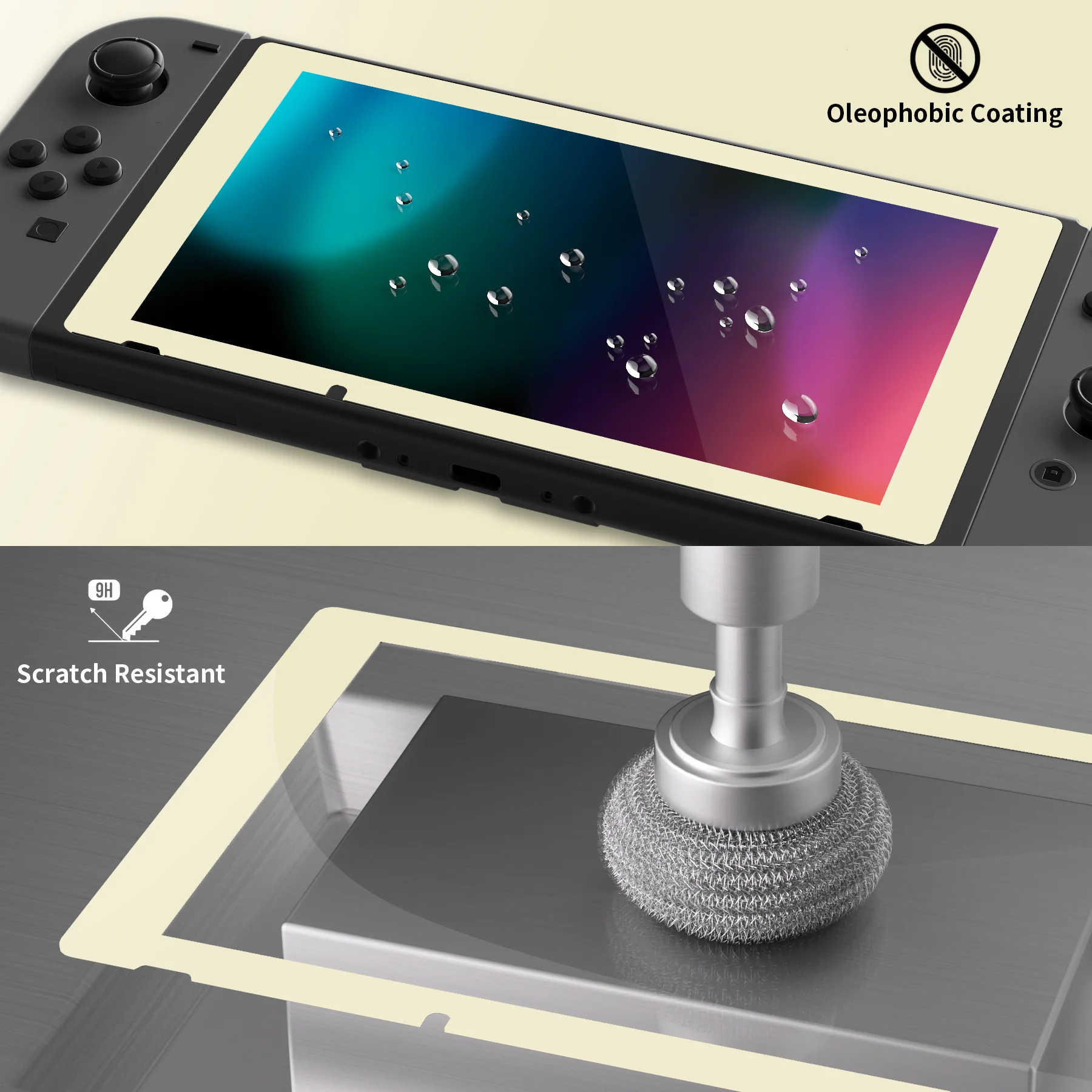 eXtremeRate 2 Pack Transparent HD Clear Tempered Glass Screen Protector for Nintendo Switch - Antique Yellow Border - Image 4