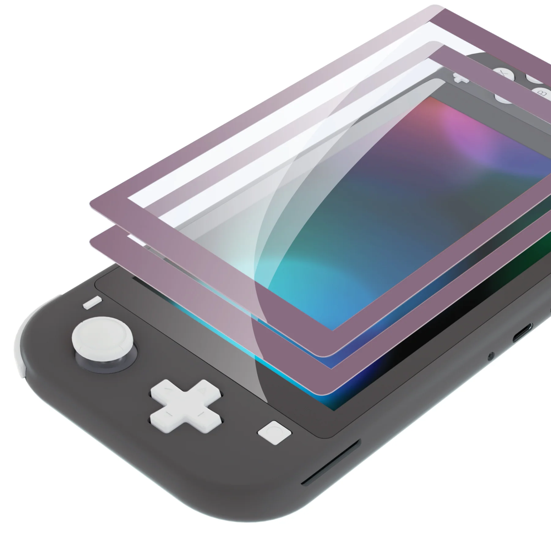 eXtremeRate 2 Pack Anti-Scratch Transparent HD Tempered Glass Screen Protector for Nintendo Switch Lite - Dark Grayish Violet Border