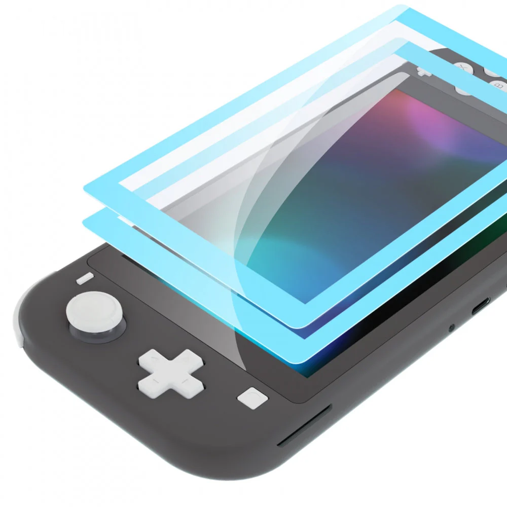 eXtremeRate 2 Pack Anti-Scratch Transparent HD Tempered Glass Screen Protector for Nintendo Switch Lite - Heaven Blue Border