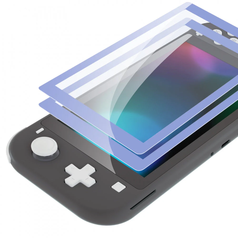 eXtremeRate 2 Pack Anti-Scratch Transparent HD Tempered Glass Screen Protector for Nintendo Switch Lite - Light Violet Border