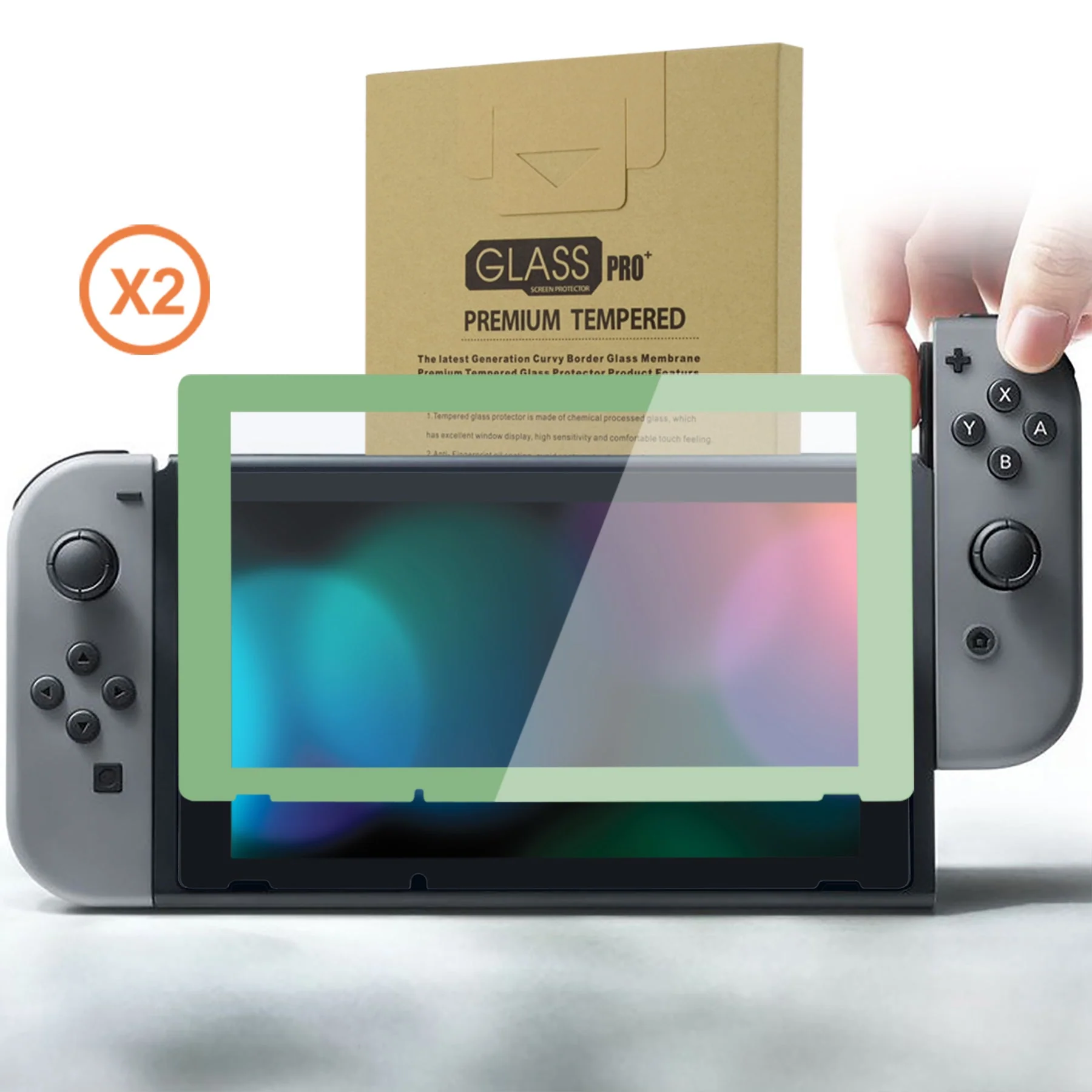 eXtremeRate 2 Pack Transparent HD Clear Tempered Glass Screen Protector for Nintendo Switch - Matcha Green Border - Image 10