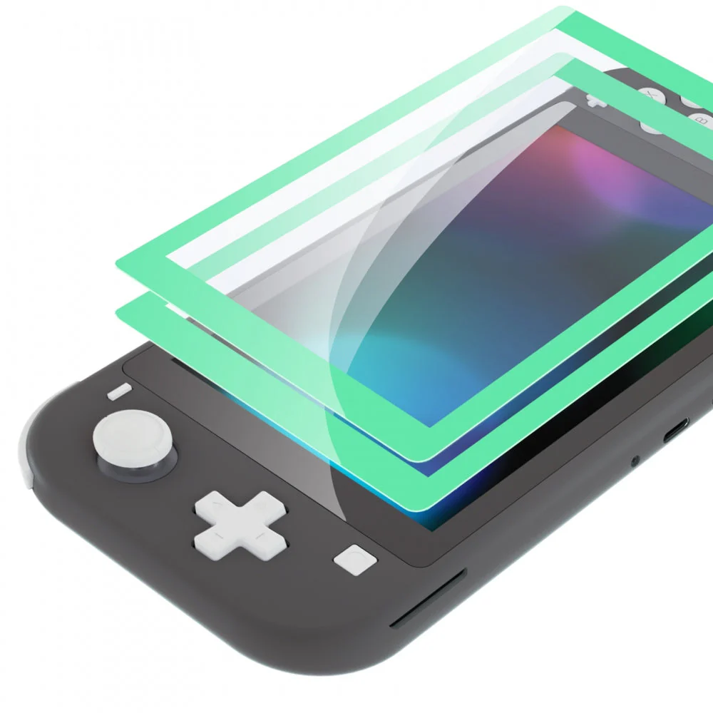 eXtremeRate 2 Pack Anti-Scratch Transparent HD Tempered Glass Screen Protector for Nintendo Switch Lite - Mint Green Border