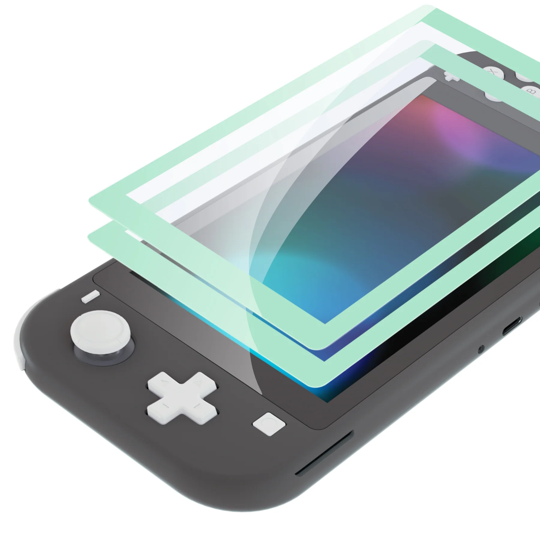 eXtremeRate 2 Pack Anti-Scratch Transparent HD Tempered Glass Screen Protector for Nintendo Switch Lite - Misty Green Border
