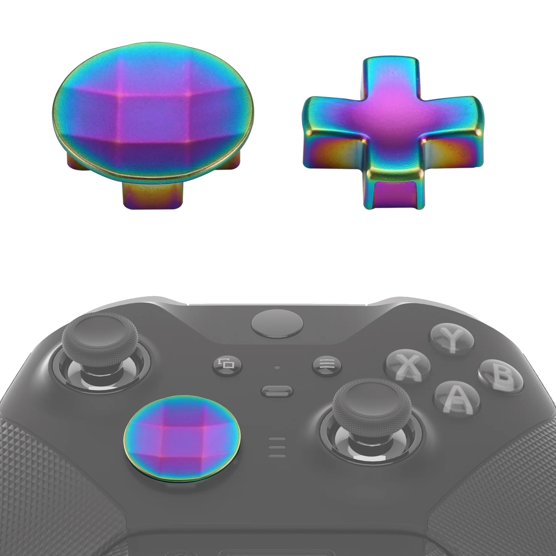 eXtremeRate 2 pcs Metalic Magnetic Stainless Steel D-Pads for Xbox One Elite (Model 1698) & Xbox One Elite Series 2 & Elite 2 Core Controller (Model 1797) - Rainbow Aura Blue & Purple