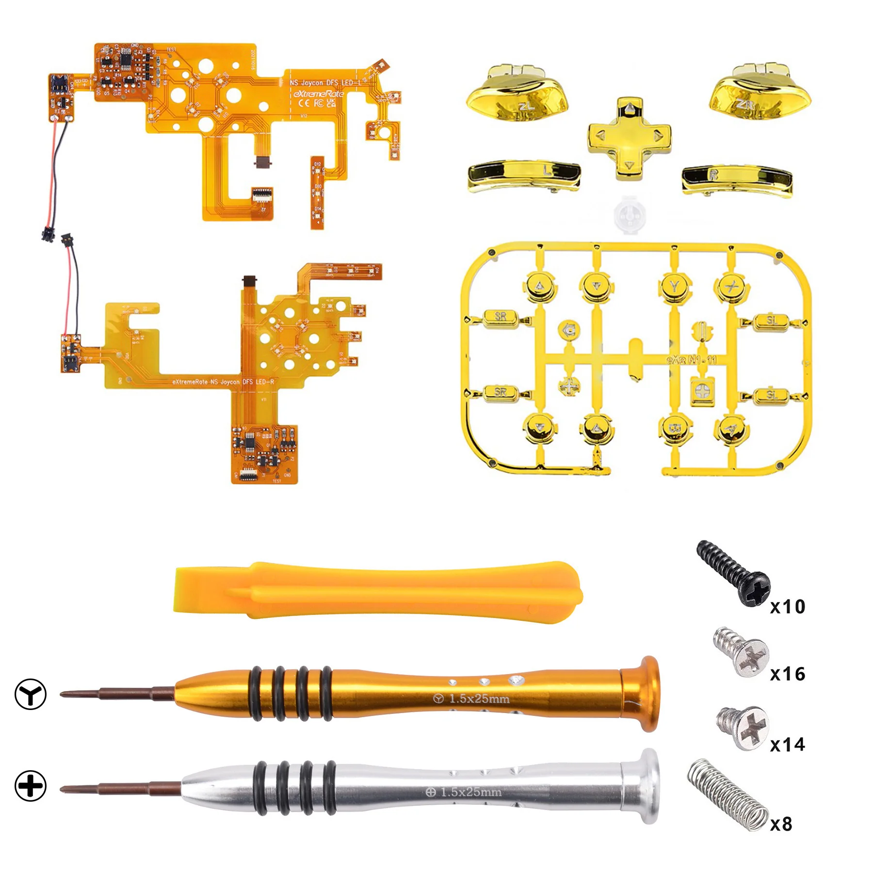 eXtremeRate Multi-Colors Luminated Buttons DFS LED Kit for NS Switch & Switch OLED Model Joycon - Chrome Gold - Image 4