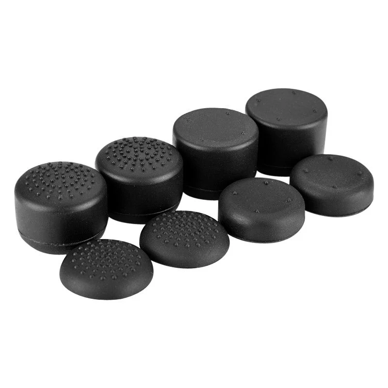 eXtremeRate 8 Pcs/Set Silicone Rubber Precision Platporm Raised Analog Sticks Thumb Grips for PS4 Slim Pro Controller - Black