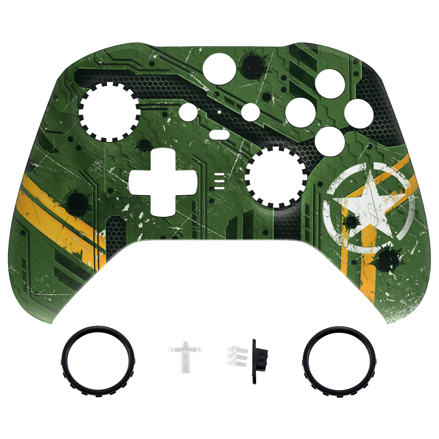 eXtremeRate Replacement Front Housing Shell Case with Accent Rings for Xbox One Elite Series 2 & Elite 2 Core Controller (Model 1797) - Army Mecha