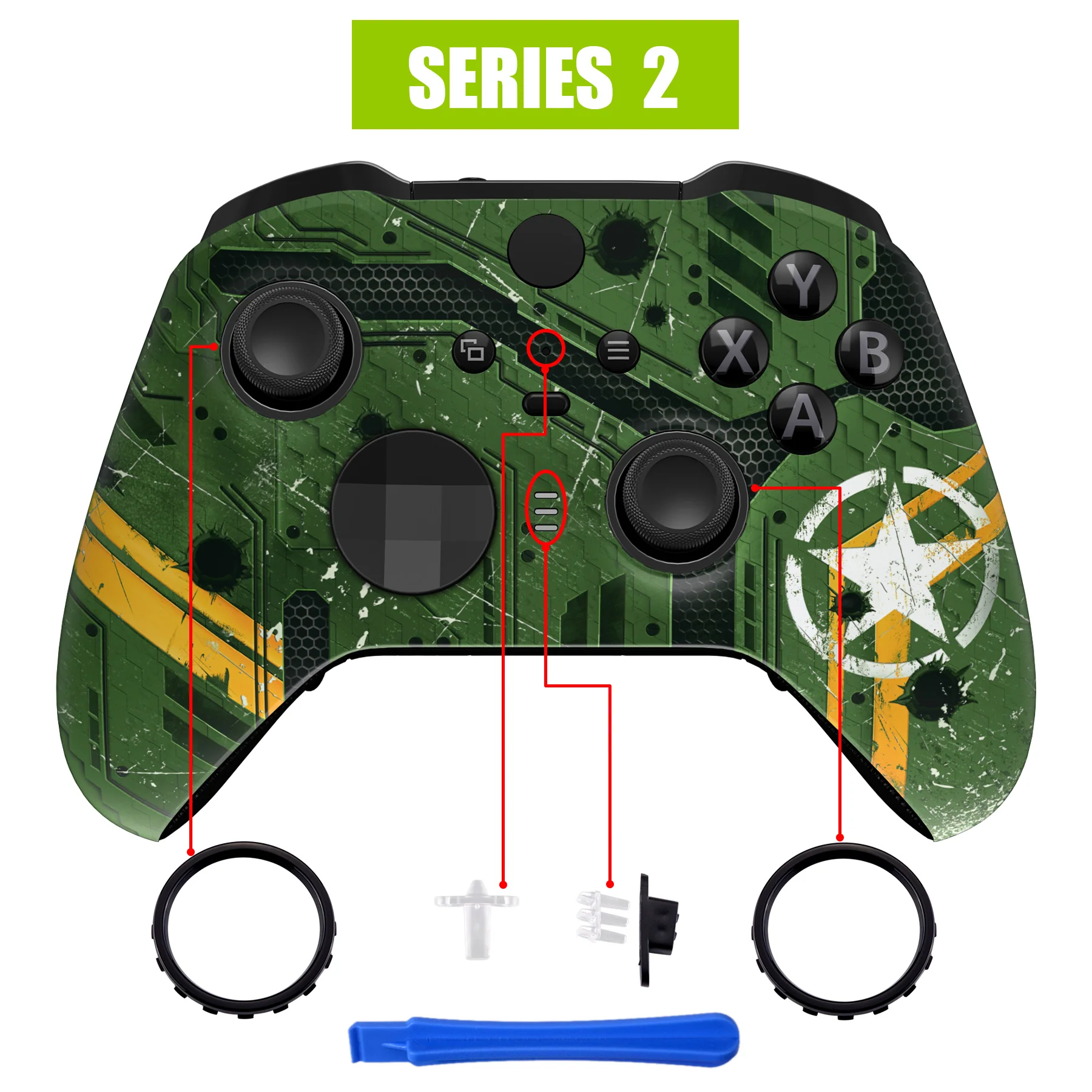 eXtremeRate Replacement Front Housing Shell Case with Accent Rings for Xbox One Elite Series 2 & Elite 2 Core Controller (Model 1797) - Army Mecha - Image 4