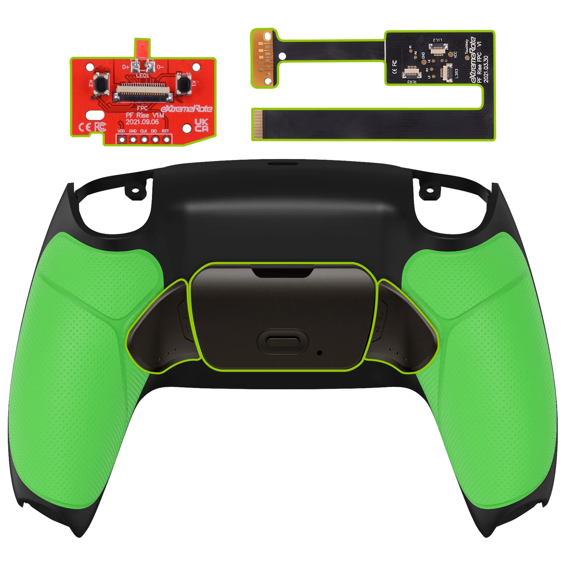 eXtremeRate Black Real Metal Buttons (RMB) Version RISE 2.0 Remap Kit for PS5 Controller BDM-010/020 - Rubberized Green