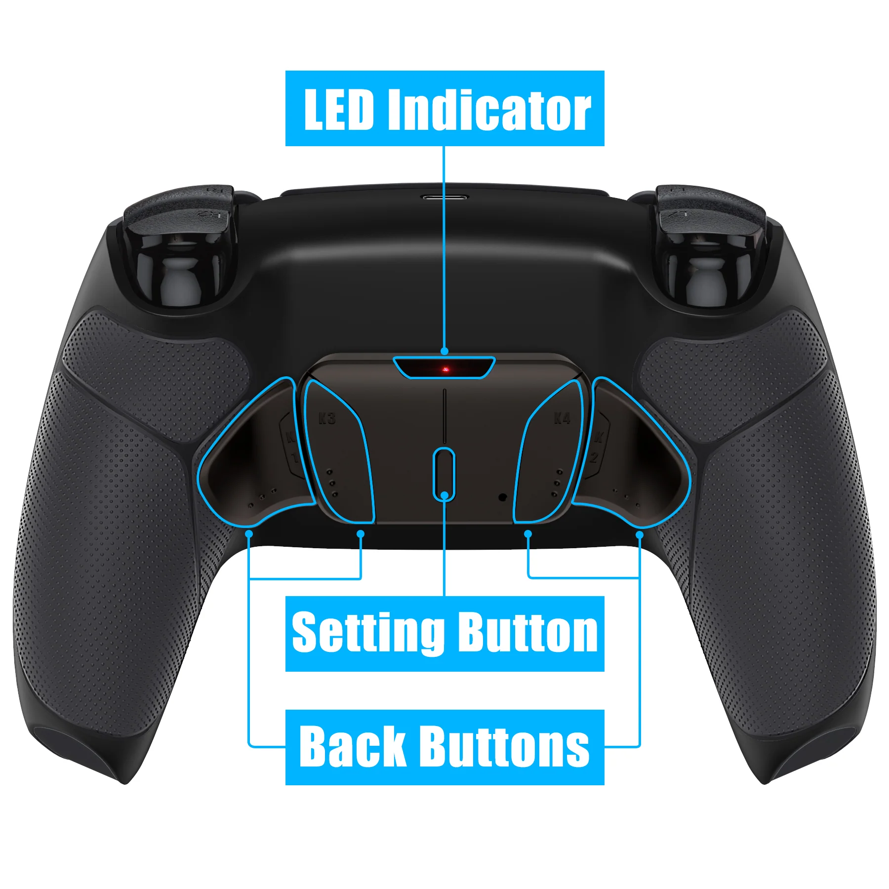 eXtremeRate Black Real Metal Buttons (RMB) Version RISE4 Remap Kit for PS5 Controller BDM-010/020 - Rubberized Black - Image 4