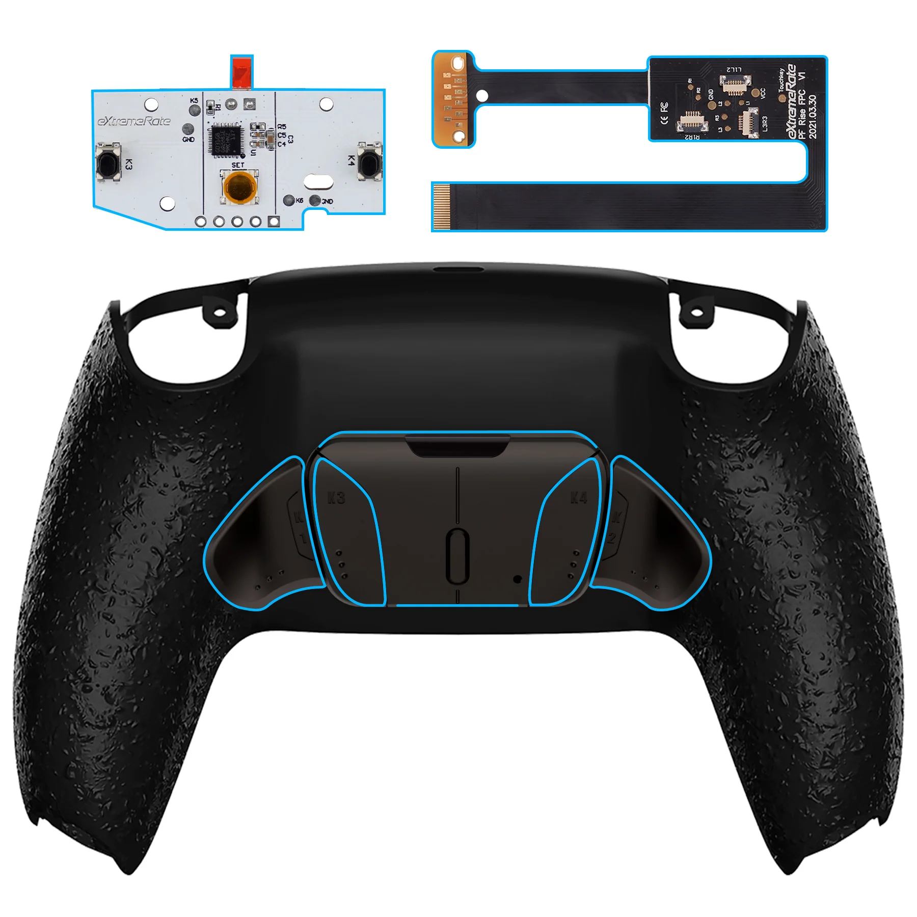 eXtremeRate Black Real Metal Buttons (RMB) Version RISE4 Remap Kit for PS5 Controller BDM-010/020 - Textured Black