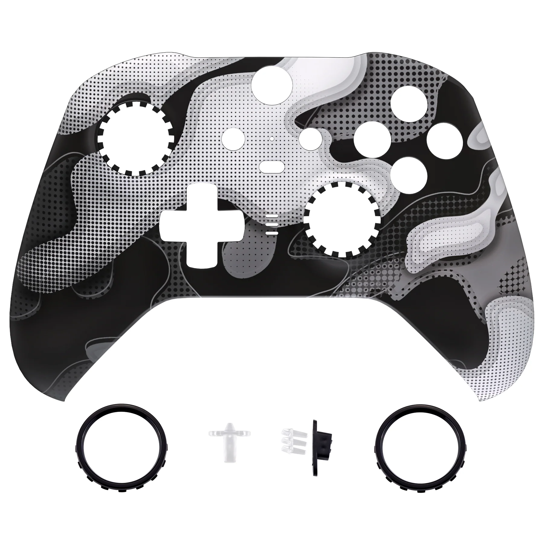 eXtremeRate Replacement Front Housing Shell Case with Accent Rings for Xbox One Elite Series 2 & Elite 2 Core Controller (Model 1797) - Black White Camouflage