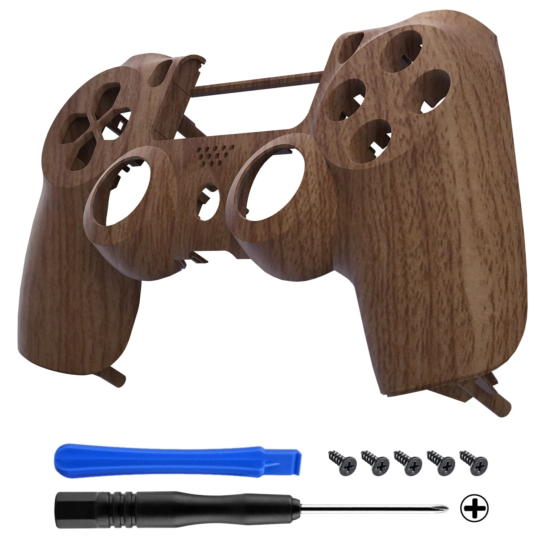 eXtremeRate Replacement Front Housing Shell for PS4 Slim Pro Controller Controller (CUH-ZCT2 JDM-040/050/055) - Wood Grain