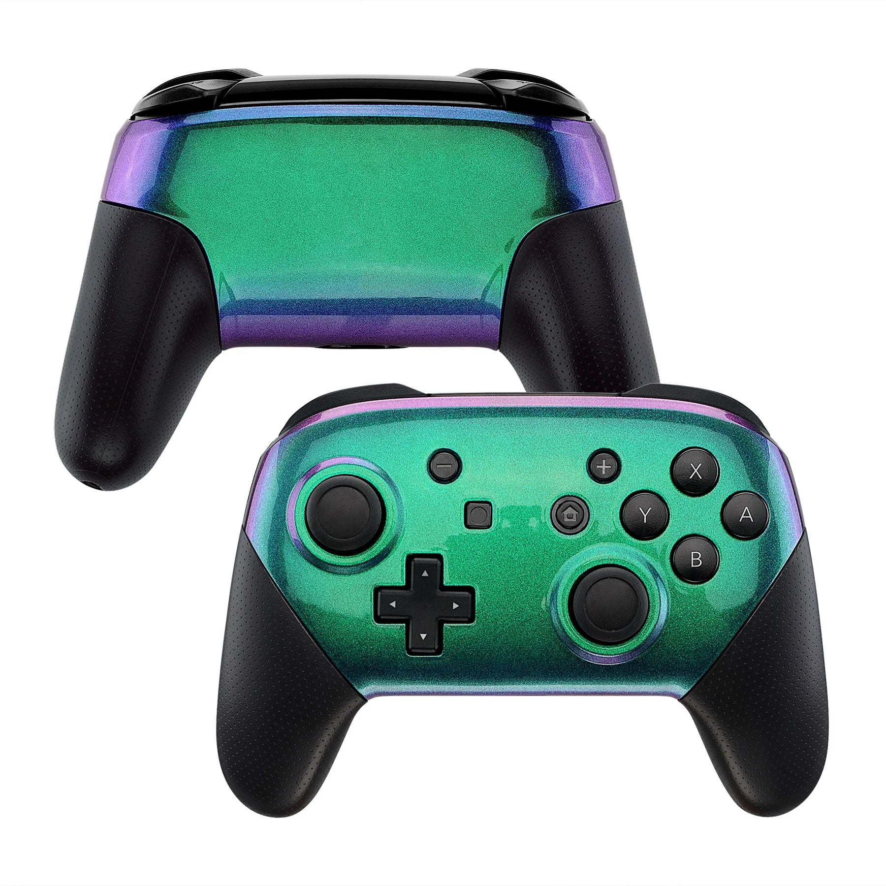 eXtremeRate Replacement Faceplate and Backplate for Nintendo Switch Pro Controller - Chameleon Green Purple
