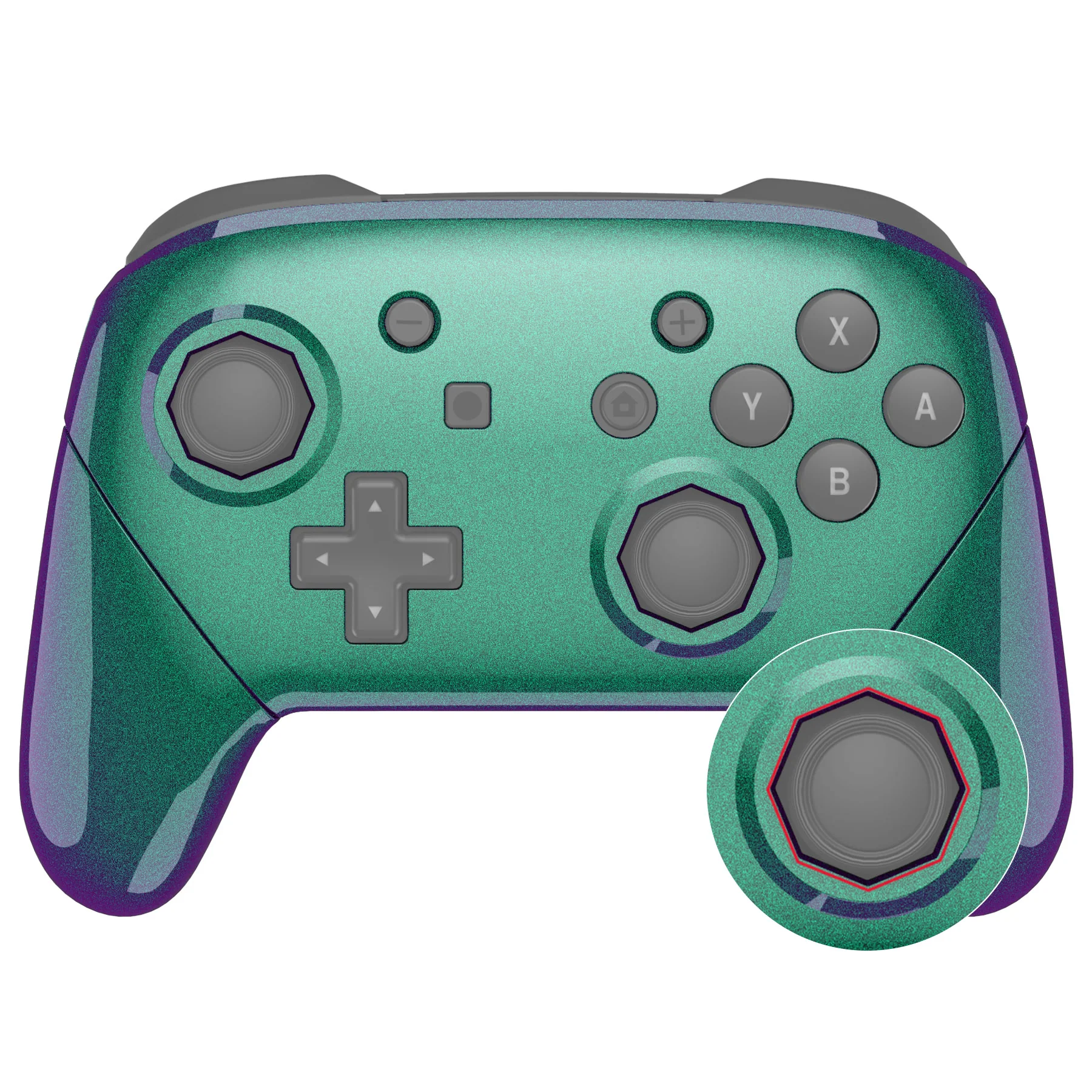 eXtremeRate Octagonal Gated Sticks Design Replacement Full Set Shell Faceplate Backplate Handles for Nintendo Switch Pro - Chameleon Green Purple