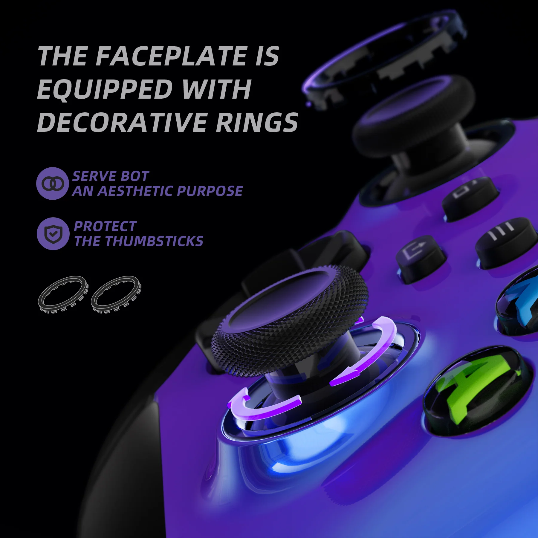eXtremeRate ASR Version Performance Rubberized Side Rails Front Housing Shells with Accent Rings for Xbox Series X & S Controller - Chameleon Purple Blue - Image 5