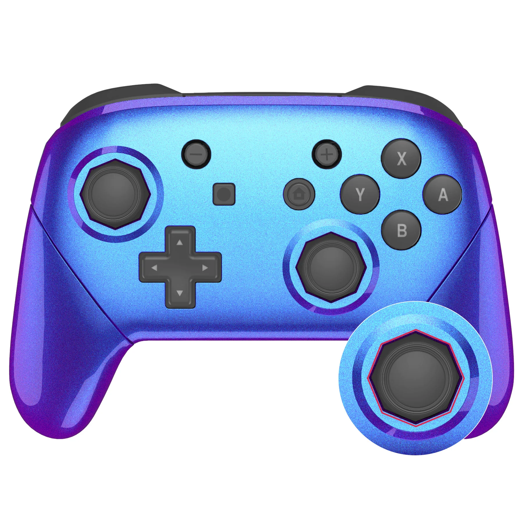 eXtremeRate Octagonal Gated Sticks Design Replacement Full Set Shell Faceplate Backplate Handles for Nintendo Switch Pro - Chameleon Purple Blue