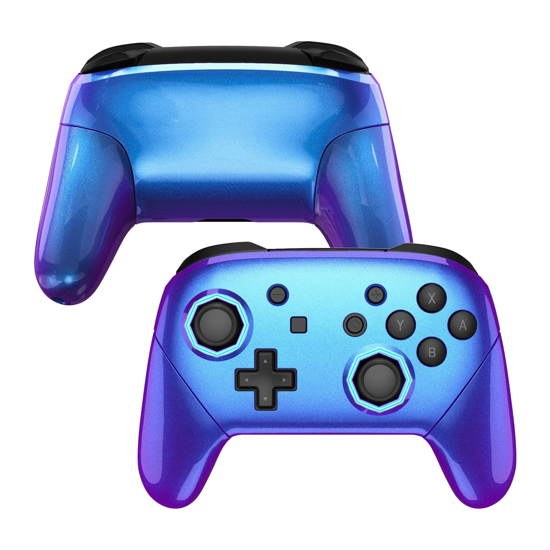 eXtremeRate Octagonal Gated Sticks Design Replacement Full Set Shell Faceplate Backplate Handles for Nintendo Switch Pro - Chameleon Purple Blue - Image 2
