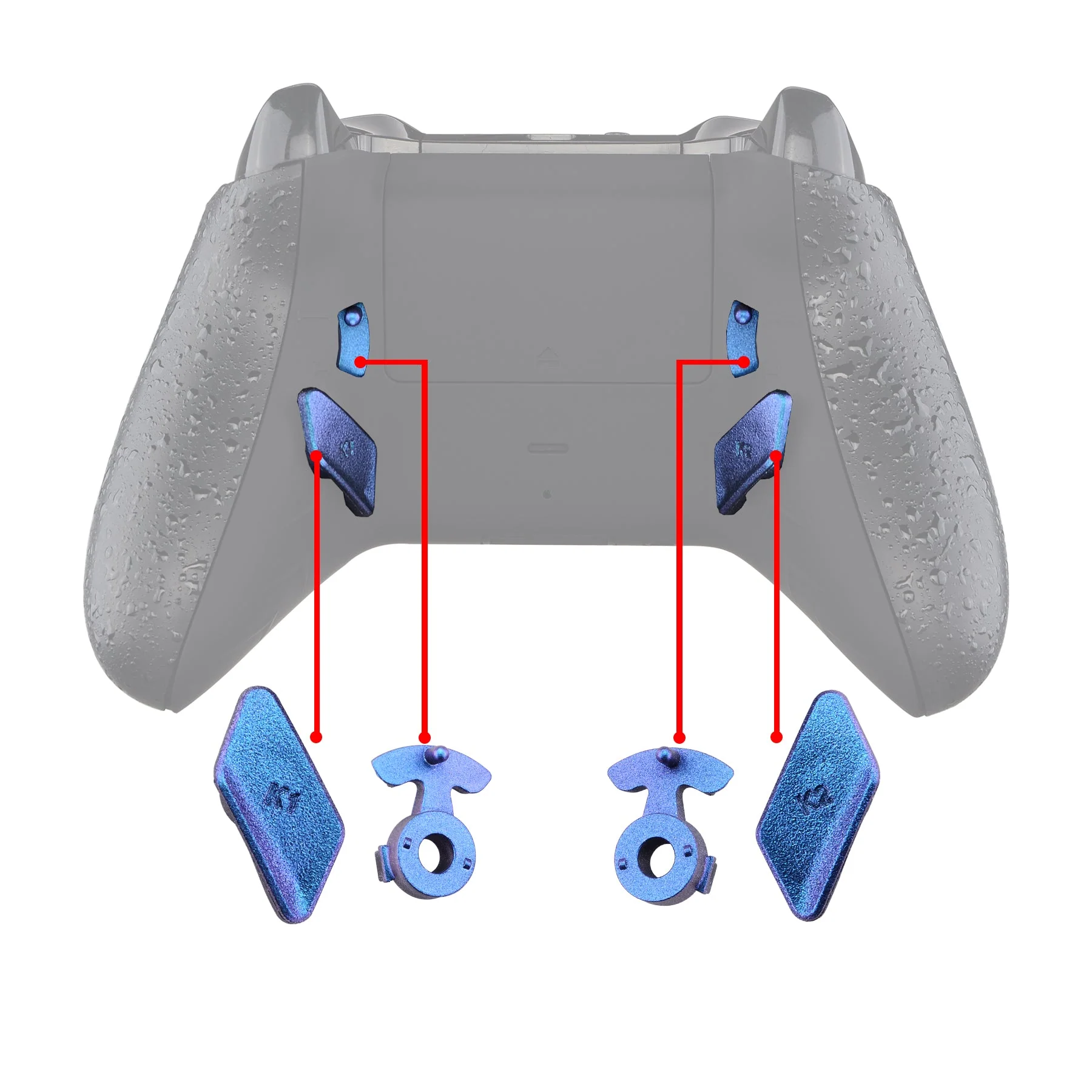 eXtremeRate Replacement Redesigned Back Buttons HK3 HK4 Trigger lock K1 K2 Paddles for eXtremeRate LOFTY Remap & Trigger Stop Kit, Compatible with Xbox One X & S Controller - Chameleon Purple Blue
