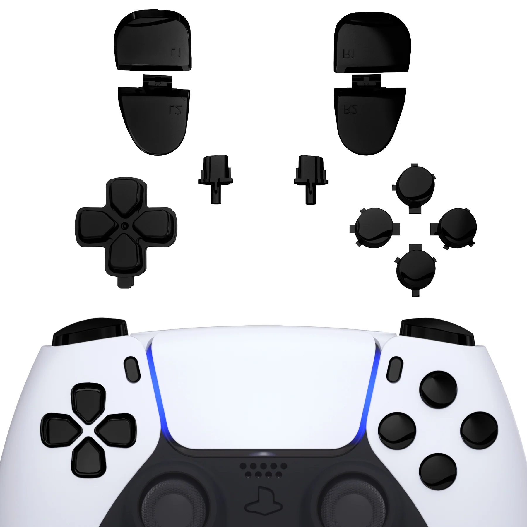 eXtremeRate Replacement Full Set Buttons Compatible with PS5 Controller BDM-030/040/050/060 - Chrome Black