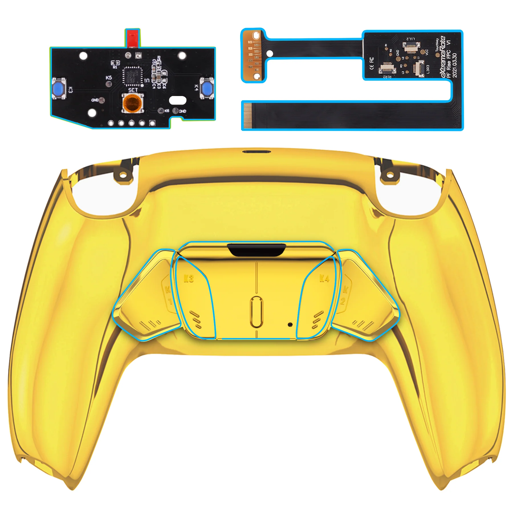 eXtremeRate Remappable RISE4 Remap Kit for PS5 Controller BDM-010/020 - Chrome Gold