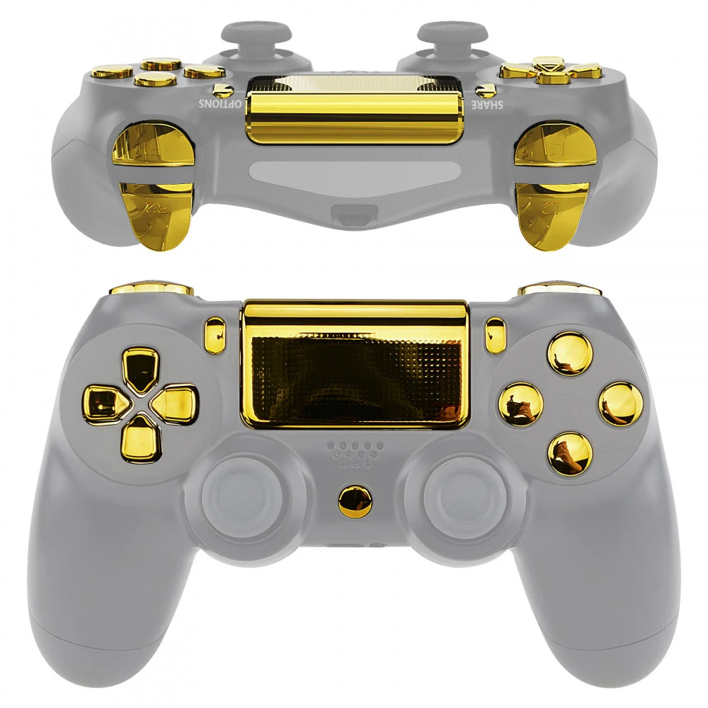 eXtremeRate Replacement Full Set Buttons Compatible with PS4 Slim Pro CUH-ZCT2 Controller - Chrome Gold