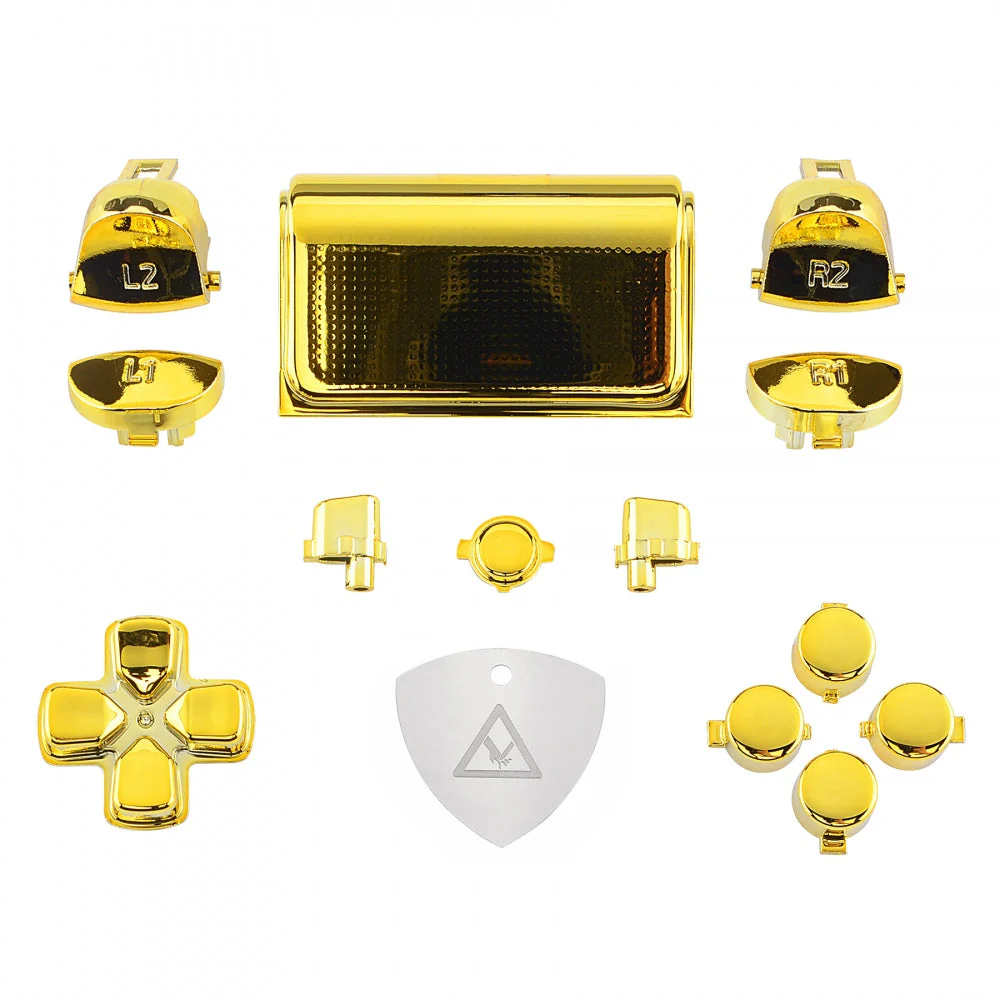 eXtremeRate Replacement Full Set Buttons Compatible with PS4 Slim Pro CUH-ZCT2 Controller - Chrome Gold - Image 2