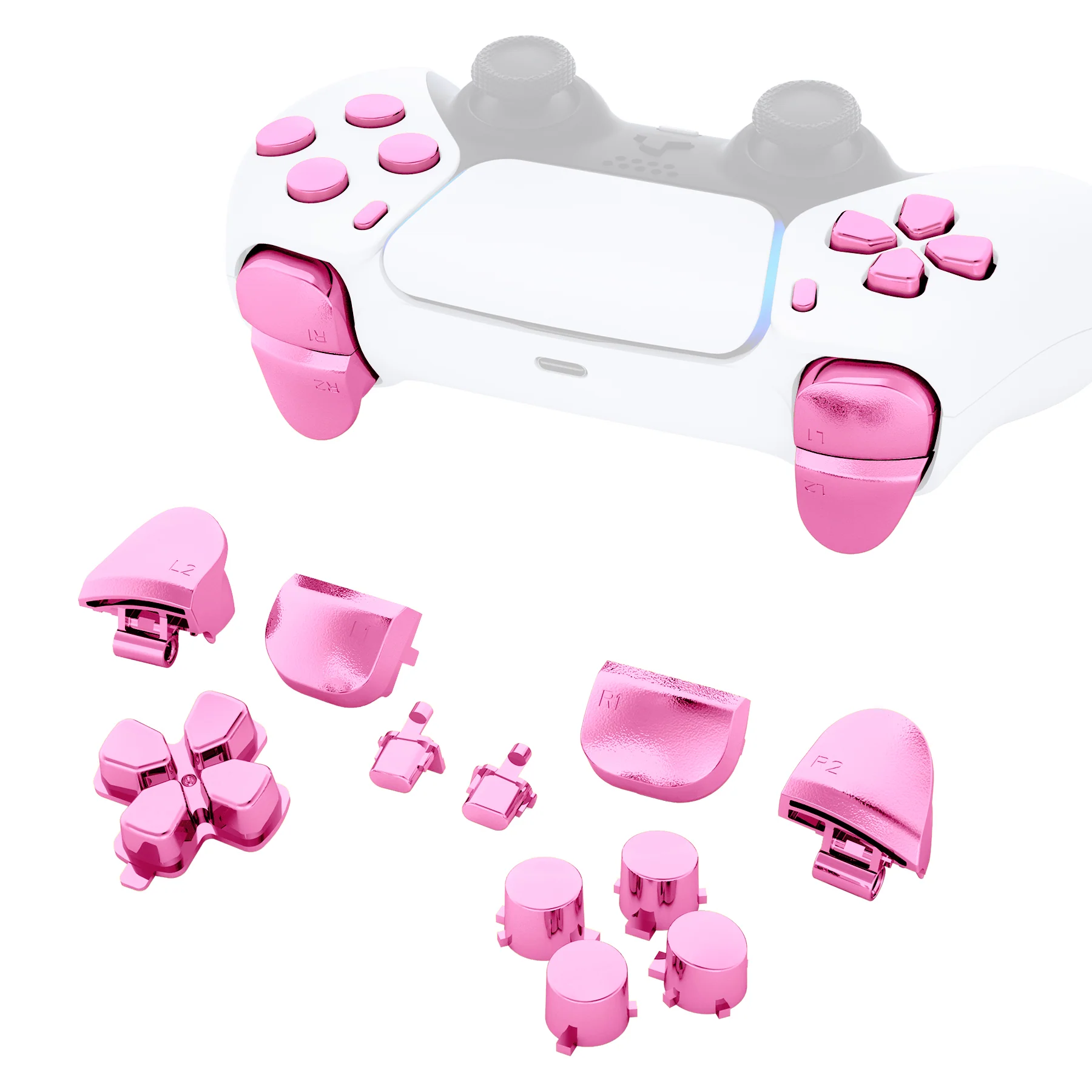 eXtremeRate Replacement Full Set Buttons Compatible with PS5 Controller BDM-010/020 - Chrome Pink