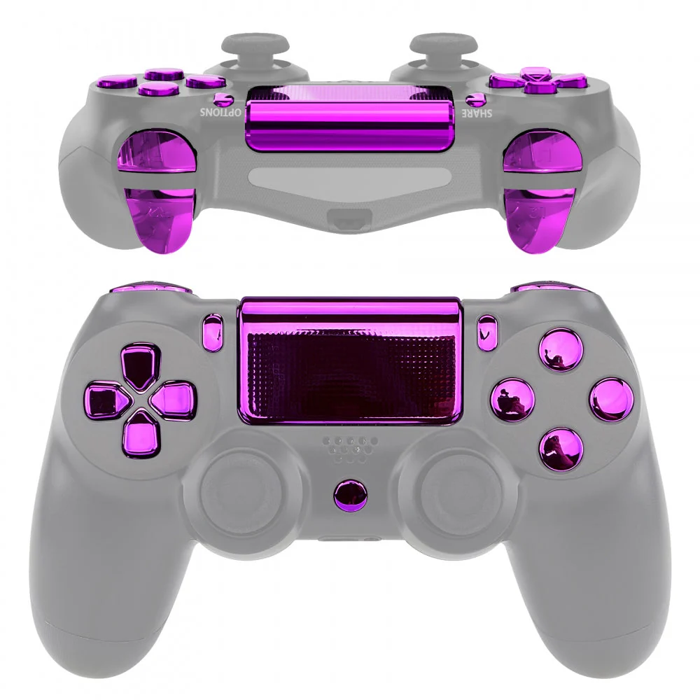 eXtremeRate Replacement Full Set Buttons Compatible with PS4 Slim Pro CUH-ZCT2 Controller - Chrome Purple