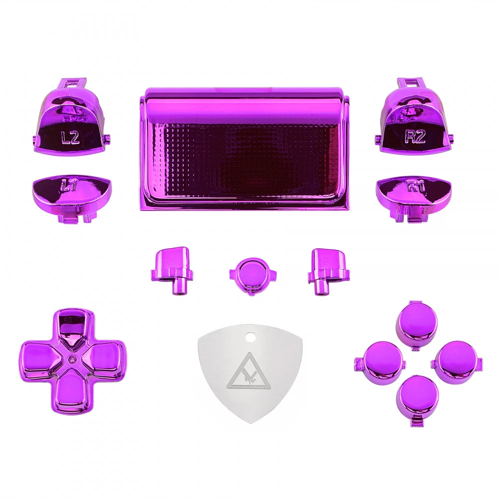 eXtremeRate Replacement Full Set Buttons Compatible with PS4 Slim Pro CUH-ZCT2 Controller - Chrome Purple - Image 2
