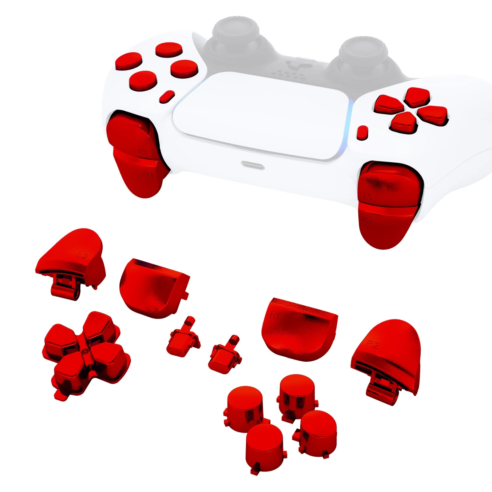 eXtremeRate Replacement Full Set Buttons Compatible with PS5 Controller BDM-010/020 - Chrome Red