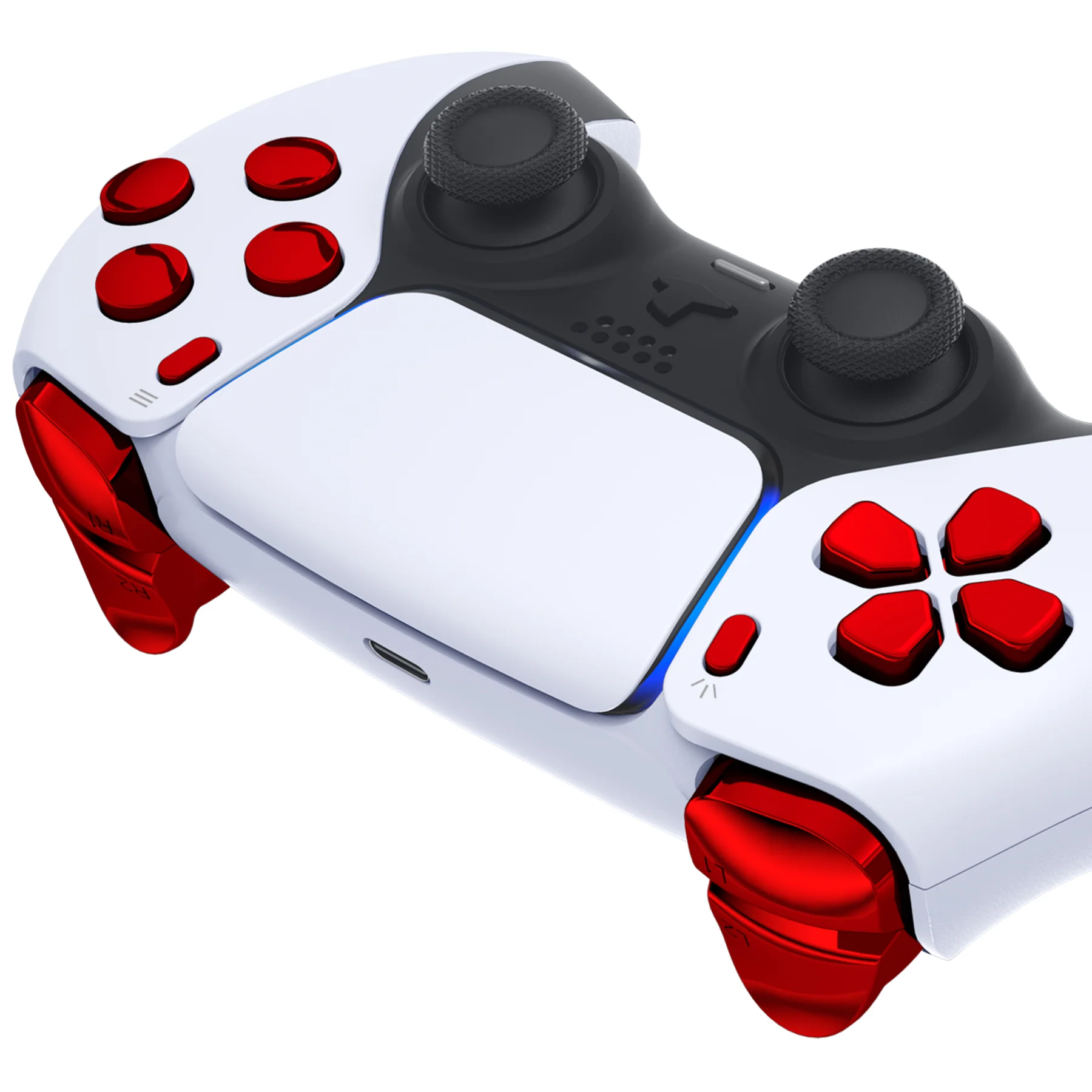 eXtremeRate Replacement Full Set Buttons Compatible with PS5 Controller BDM-030/040/050/060 - Chrome Red - Image 7