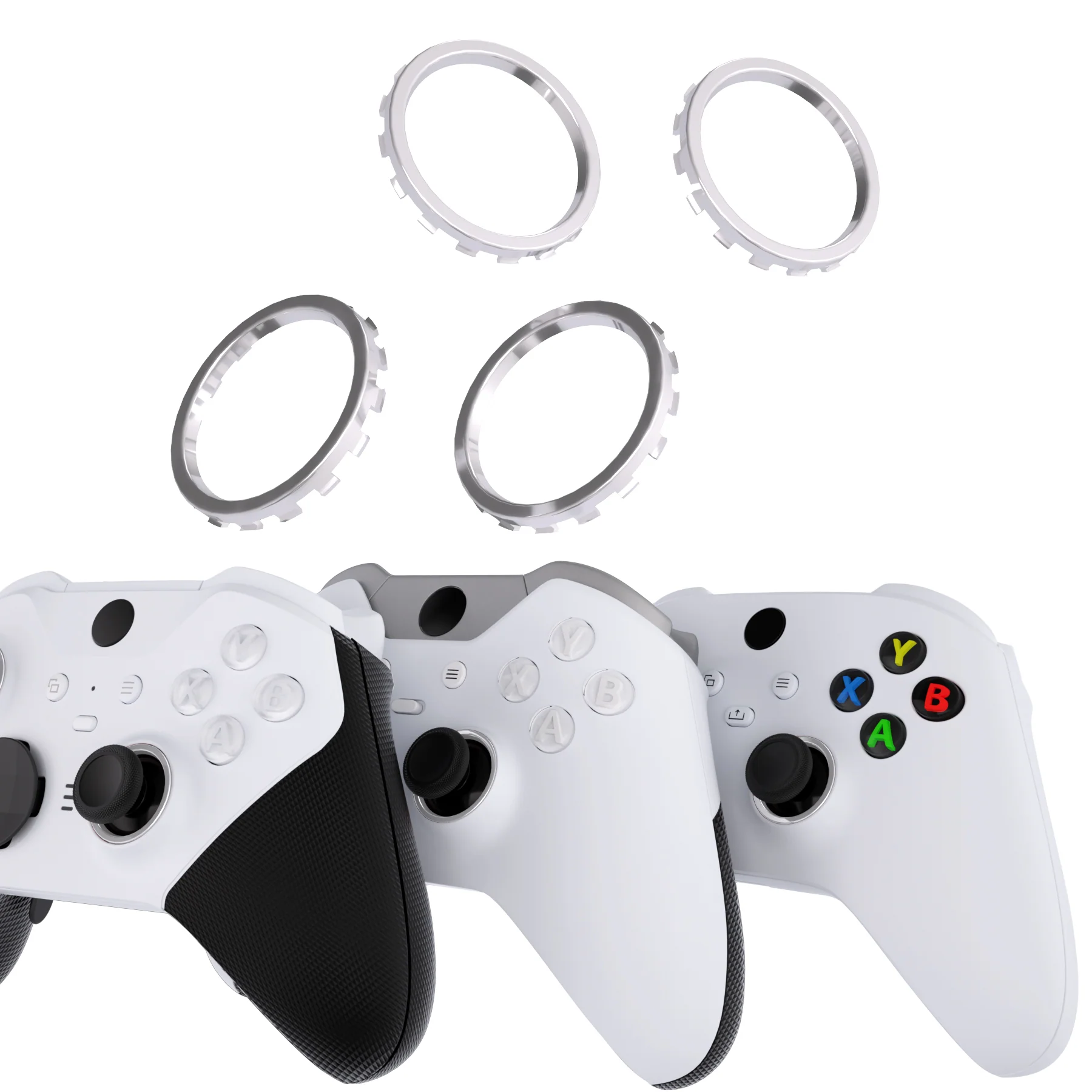 eXtremeRate Custom Accent Rings for Xbox Elite Series 2 Core & for Elite Series 2 & for Xbox One Elite Controller, Compatible with eXtremeRate ASR Version Shell for Xbox Series X/S Controller - Chrome Silver