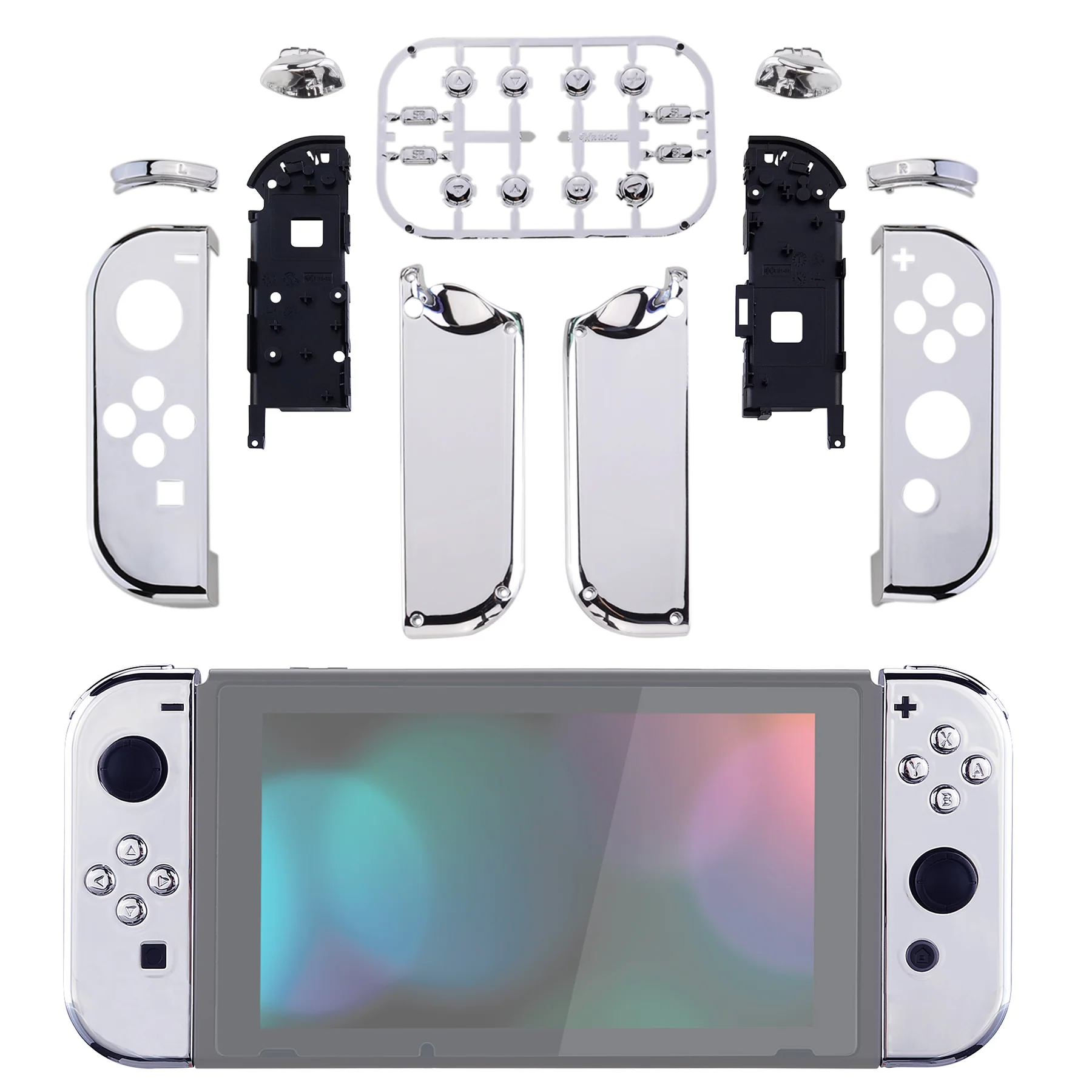 eXtremeRate Replacement Full Set Shell Case with Buttons for Joycon of NS Switch - Chrome Silver - Image 3