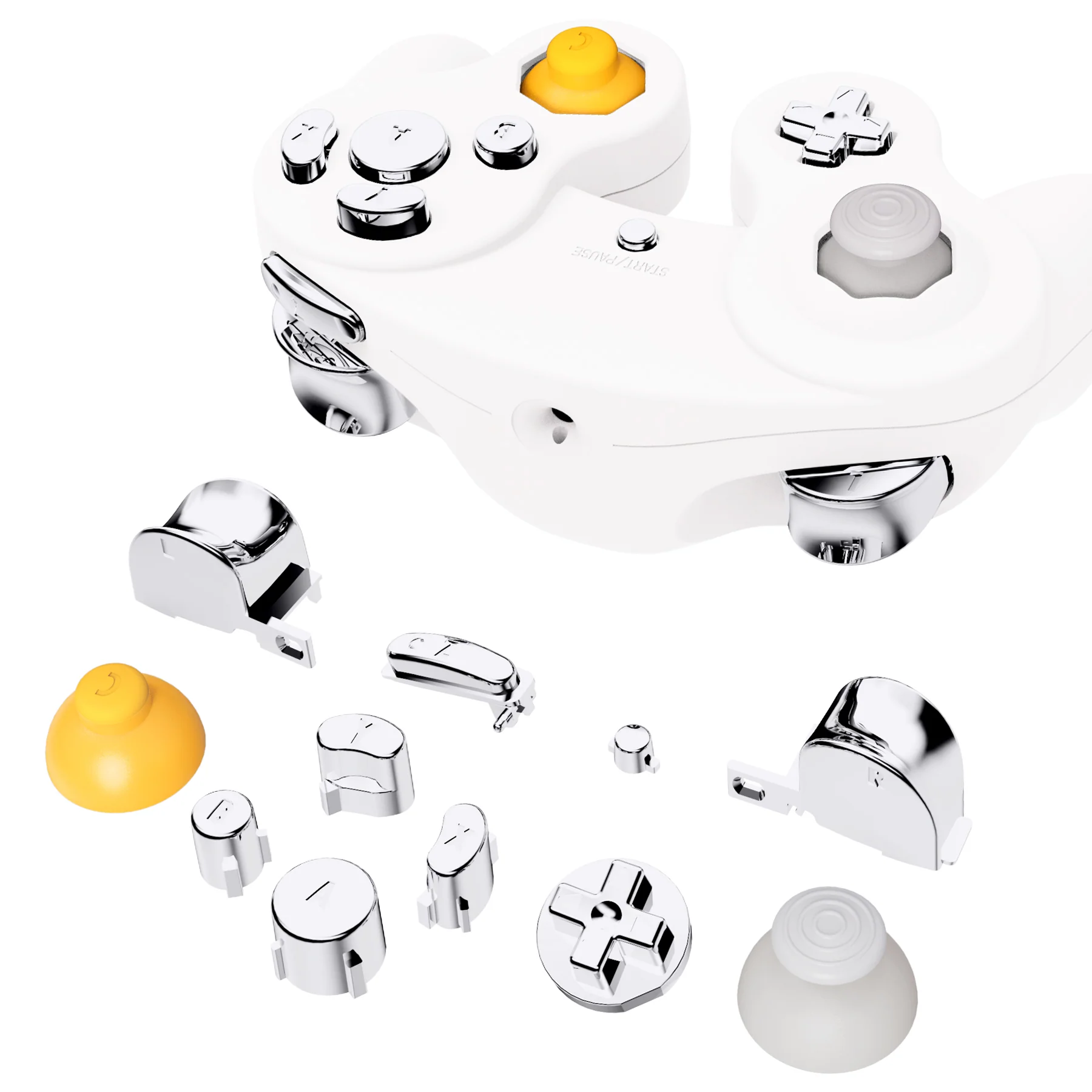 eXtremeRate DIY Replacement Full Set Buttons & Thumbsticks for Nintendo GameCube Controller NGC - Chrome Silver