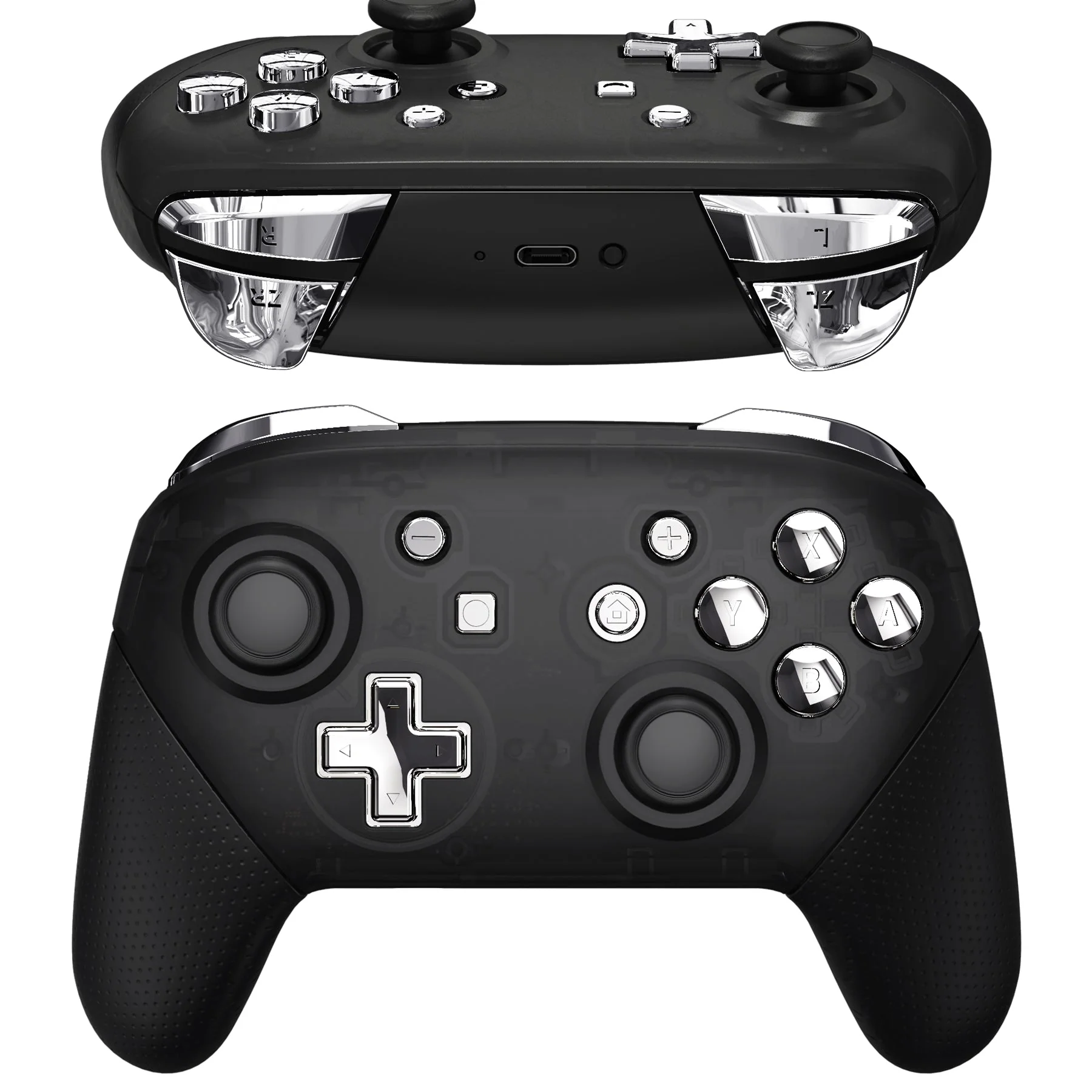 eXtremeRate DIY Replacement Full Set Buttons for Nintendo Switch Pro Controller - Chrome Silver Glossy