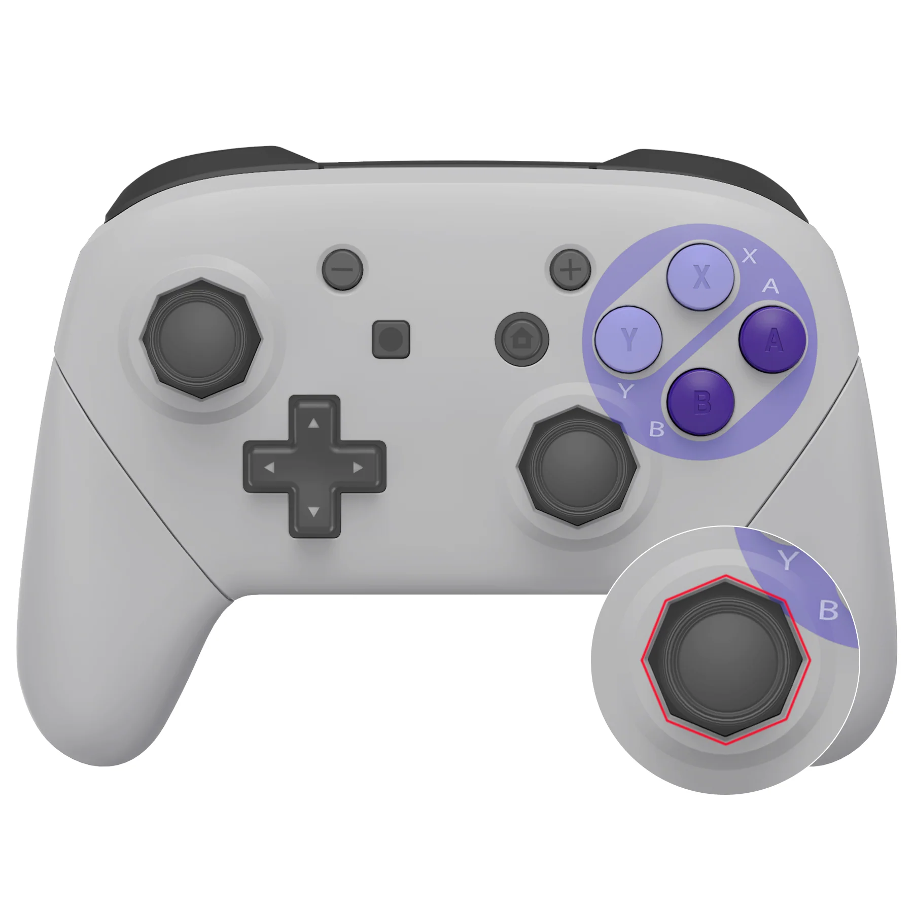 eXtremeRate Octagonal Gated Sticks Design Replacement Full Set Shell Faceplate Backplate Handles with Purple D-pad ABXY Buttons for Nintendo Switch Pro - Classic SNES Style