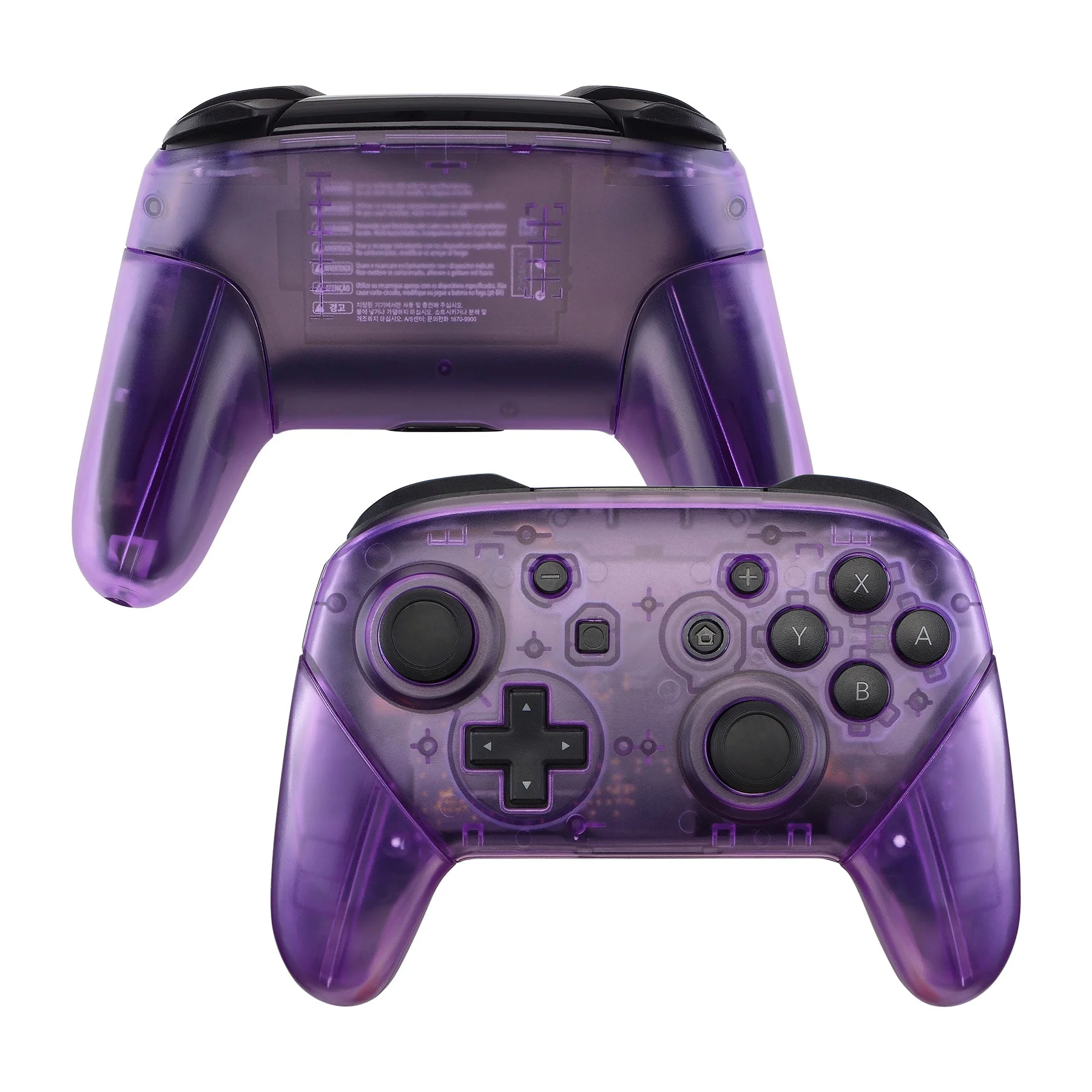eXtremeRate Replacement Full Set Shell Faceplate Backplate Handles for Nintendo Switch Pro - Clear Atomic Purple