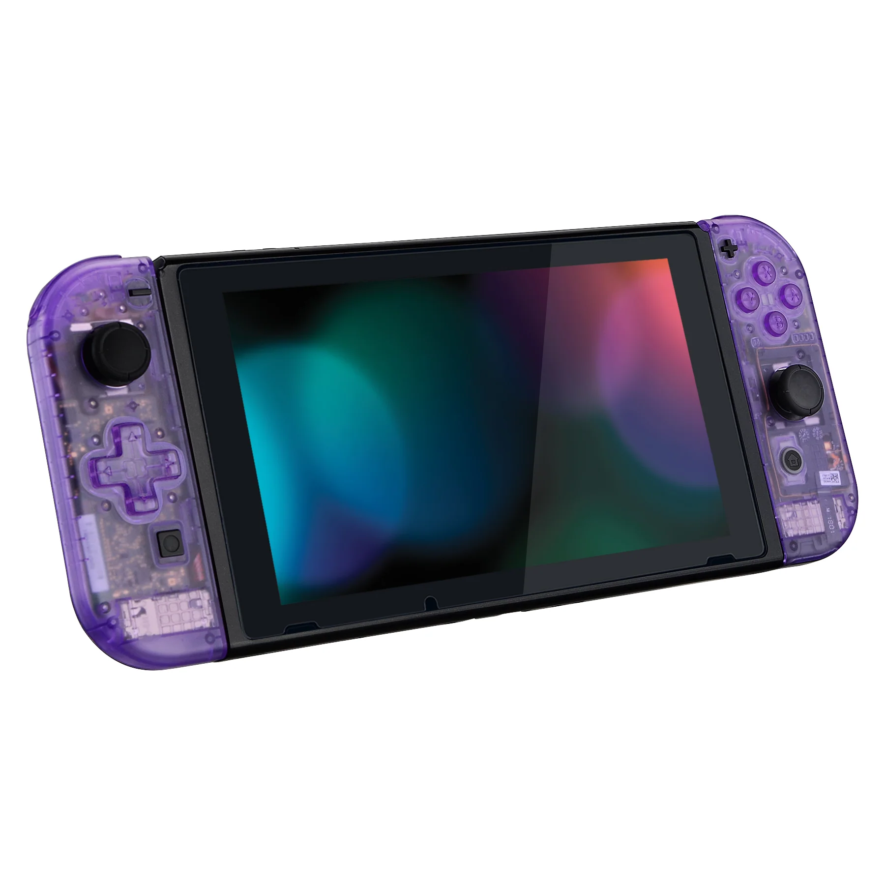 eXtremeRate Dpad Version Replacement Full Set Shell Case with Buttons for Joycon of NS Switch - Clear Atomic Purple - Image 6
