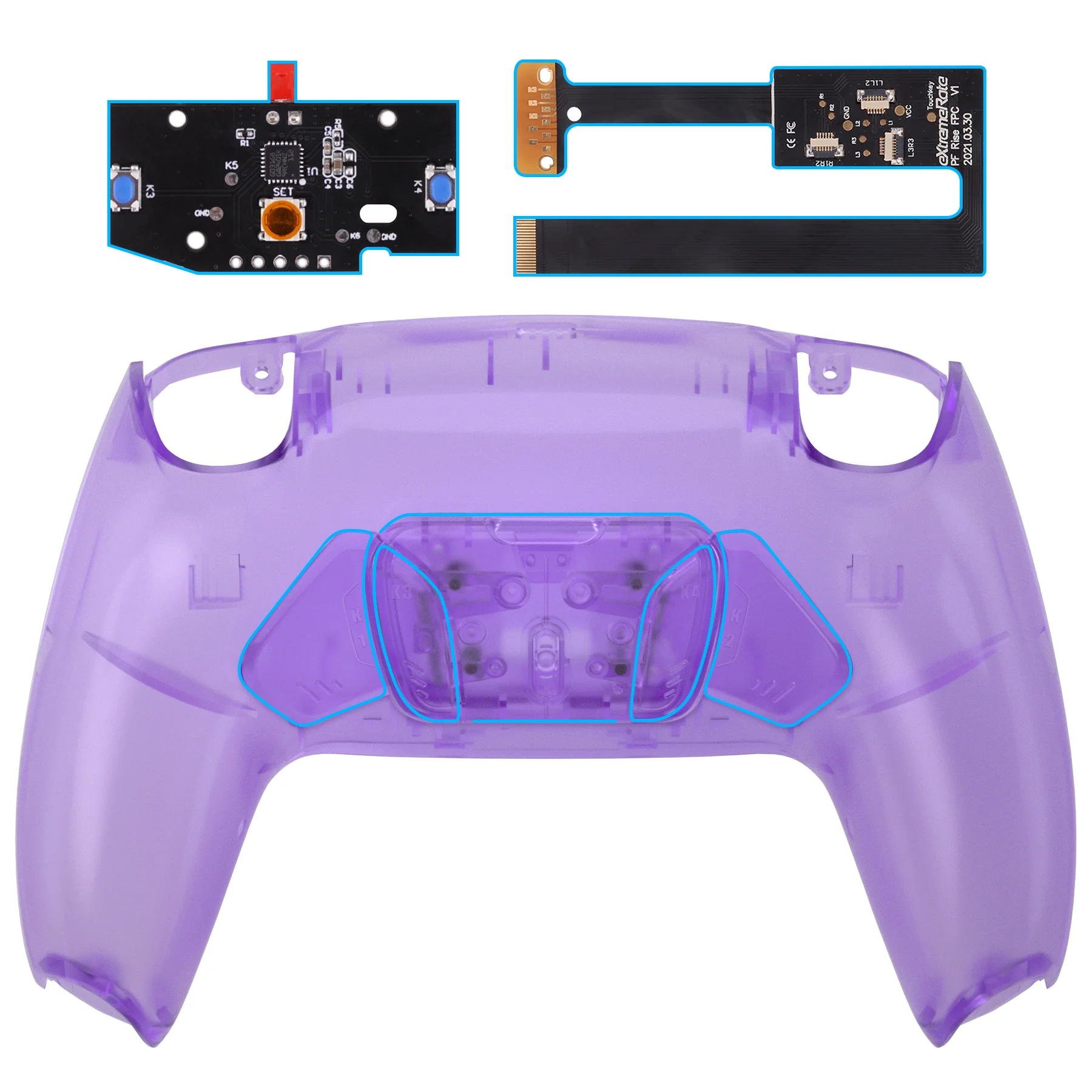 eXtremeRate Remappable RISE4 Remap Kit for PS5 Controller BDM-010/020 - Clear Atomic Purple