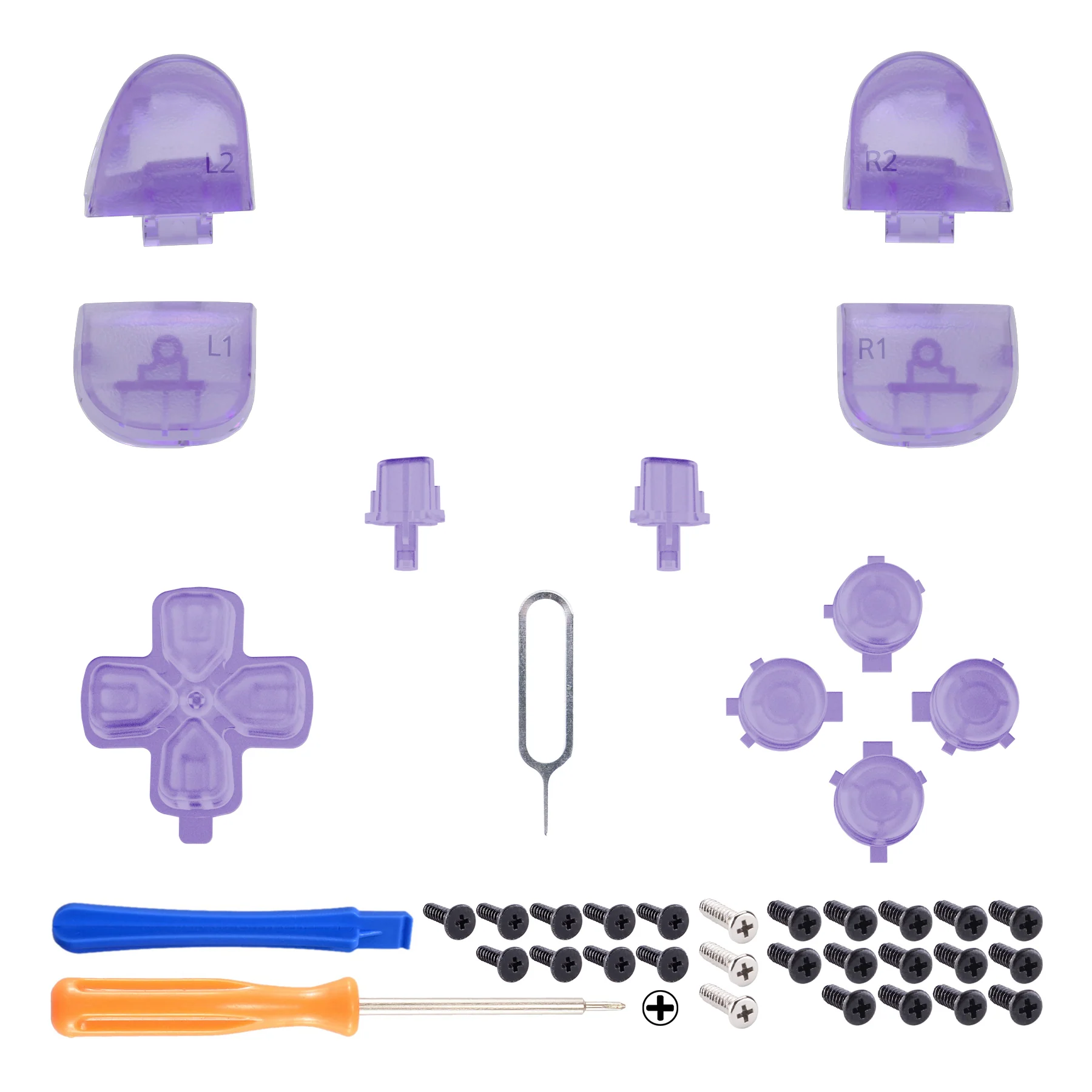 eXtremeRate Replacement Full Set Buttons Compatible with PS5 Controller BDM-030/040/050/060 - Clear Atomic Purple - Image 2