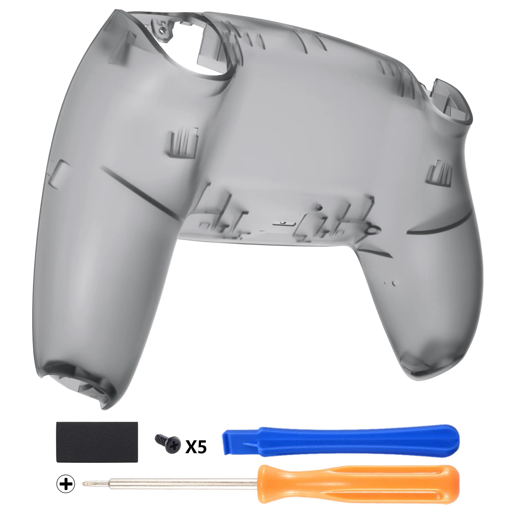 eXtremeRate Replacement Back Housing Bottom Shell Compatible with PS5 Controller BDM-010/020/030/040/050 - Clear Black