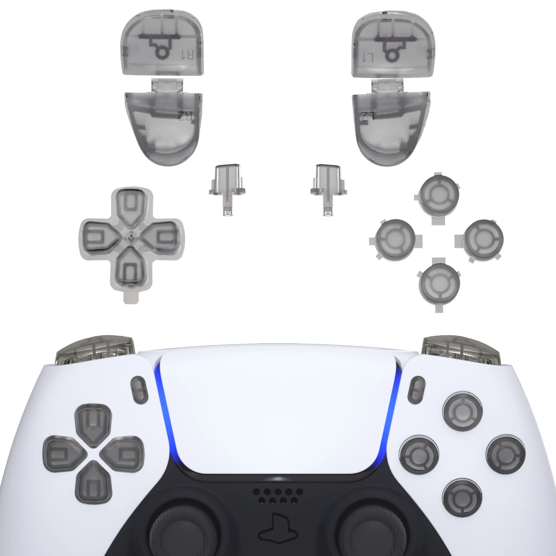 eXtremeRate Replacement Full Set Buttons Compatible with PS5 Controller BDM-030/040/050/060 - Clear Black