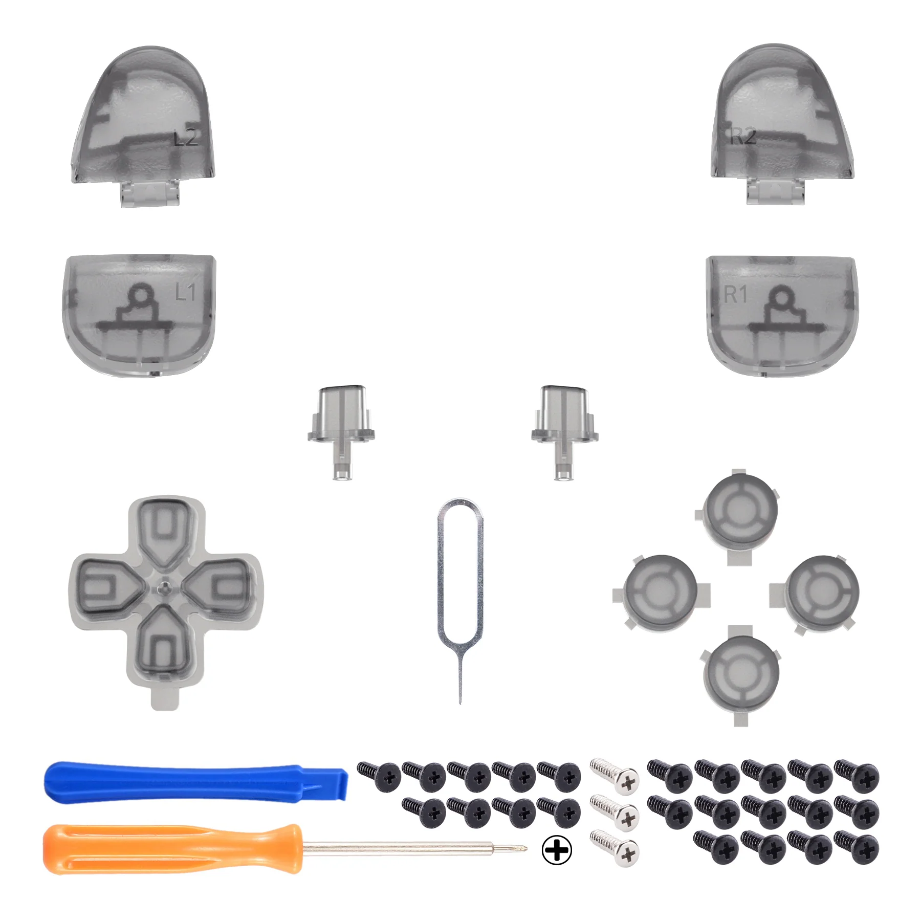 eXtremeRate Replacement Full Set Buttons Compatible with PS5 Controller BDM-030/040/050/060 - Clear Black - Image 2