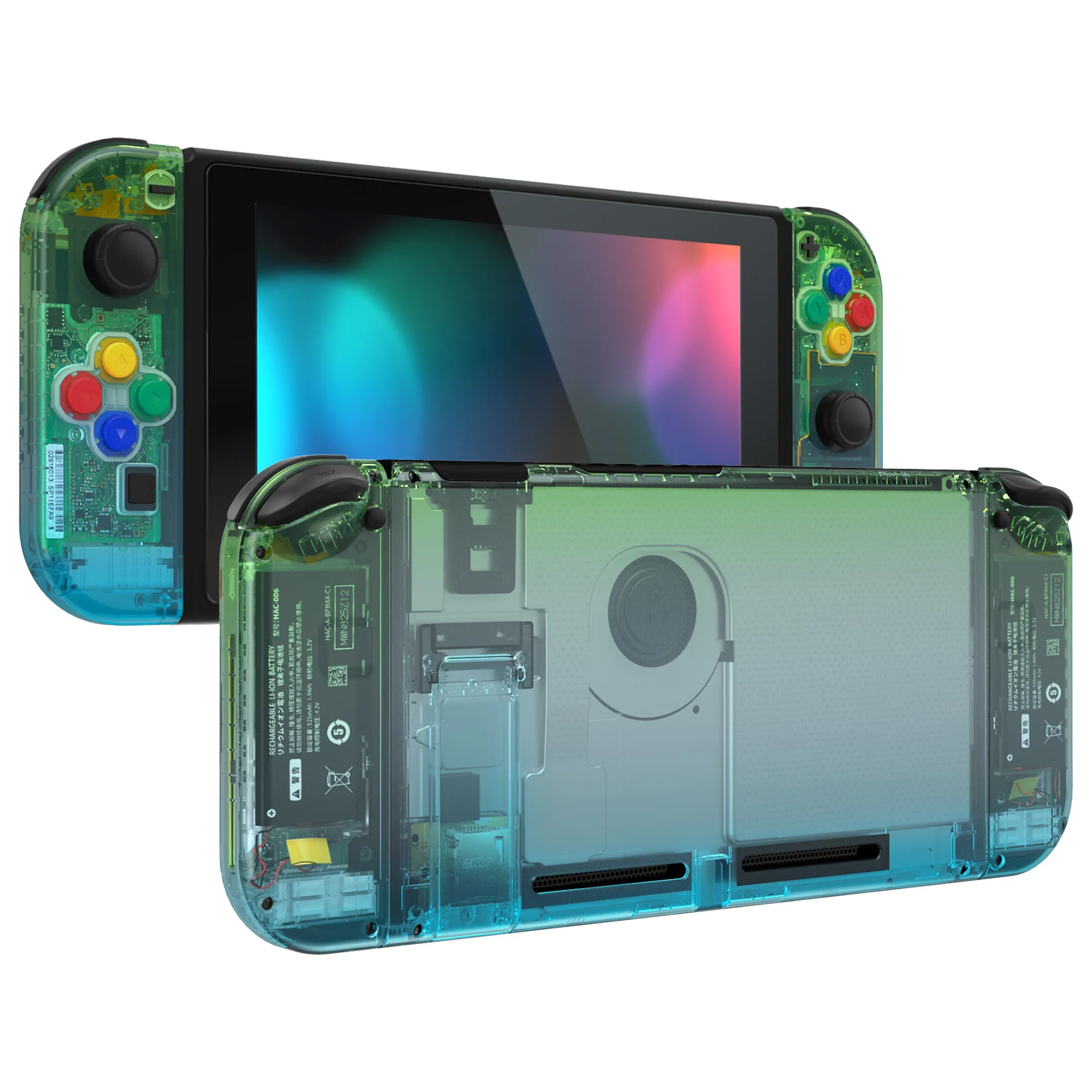 eXtremeRate Replacement Full Set Shells with Buttons for Nintendo Switch - Clear Gradient Translucent Green Blue