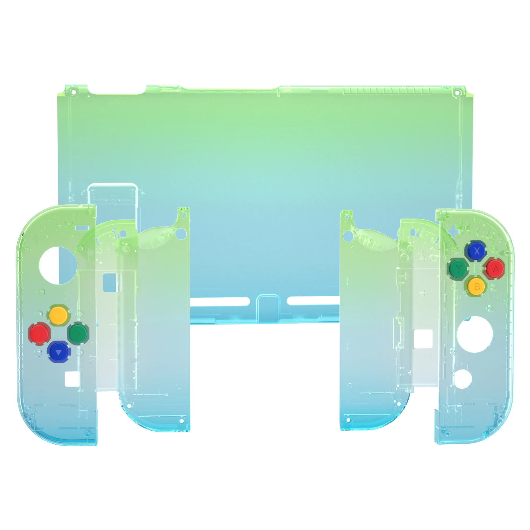 eXtremeRate Replacement Full Set Shells with Buttons for Nintendo Switch - Clear Gradient Translucent Green Blue - Image 7