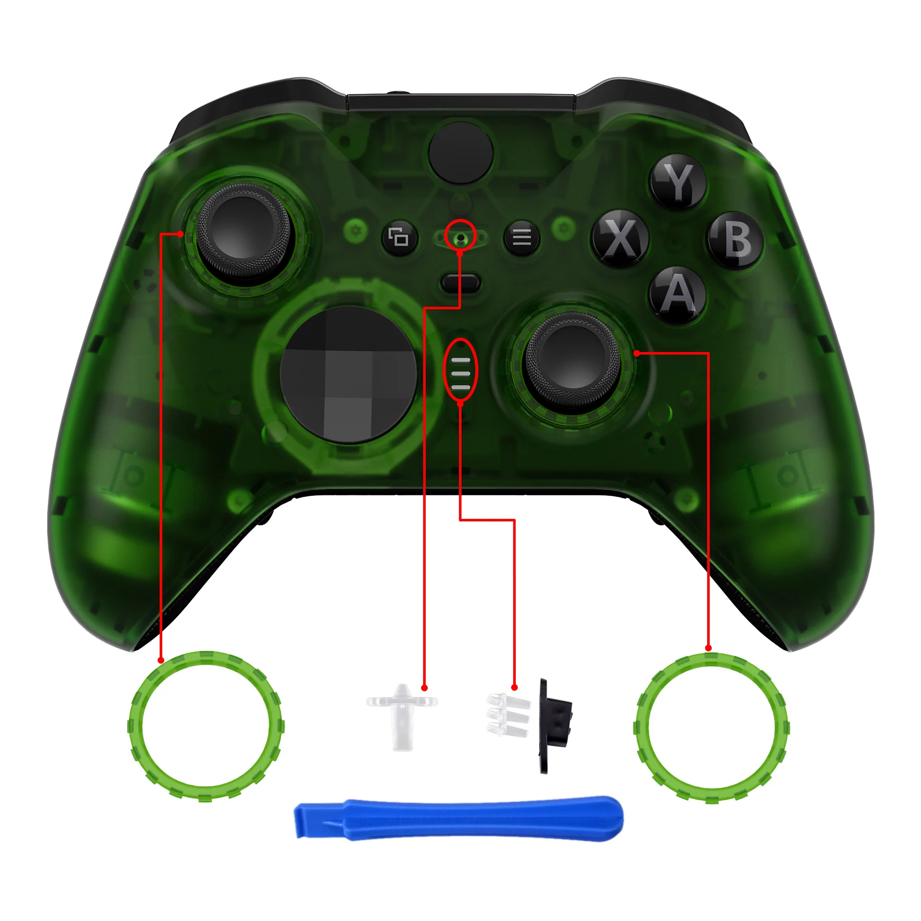 eXtremeRate Replacement Front Housing Shell Case with Accent Rings for Xbox One Elite Series 2 & Elite 2 Core Controller (Model 1797) - Clear Green - Image 4