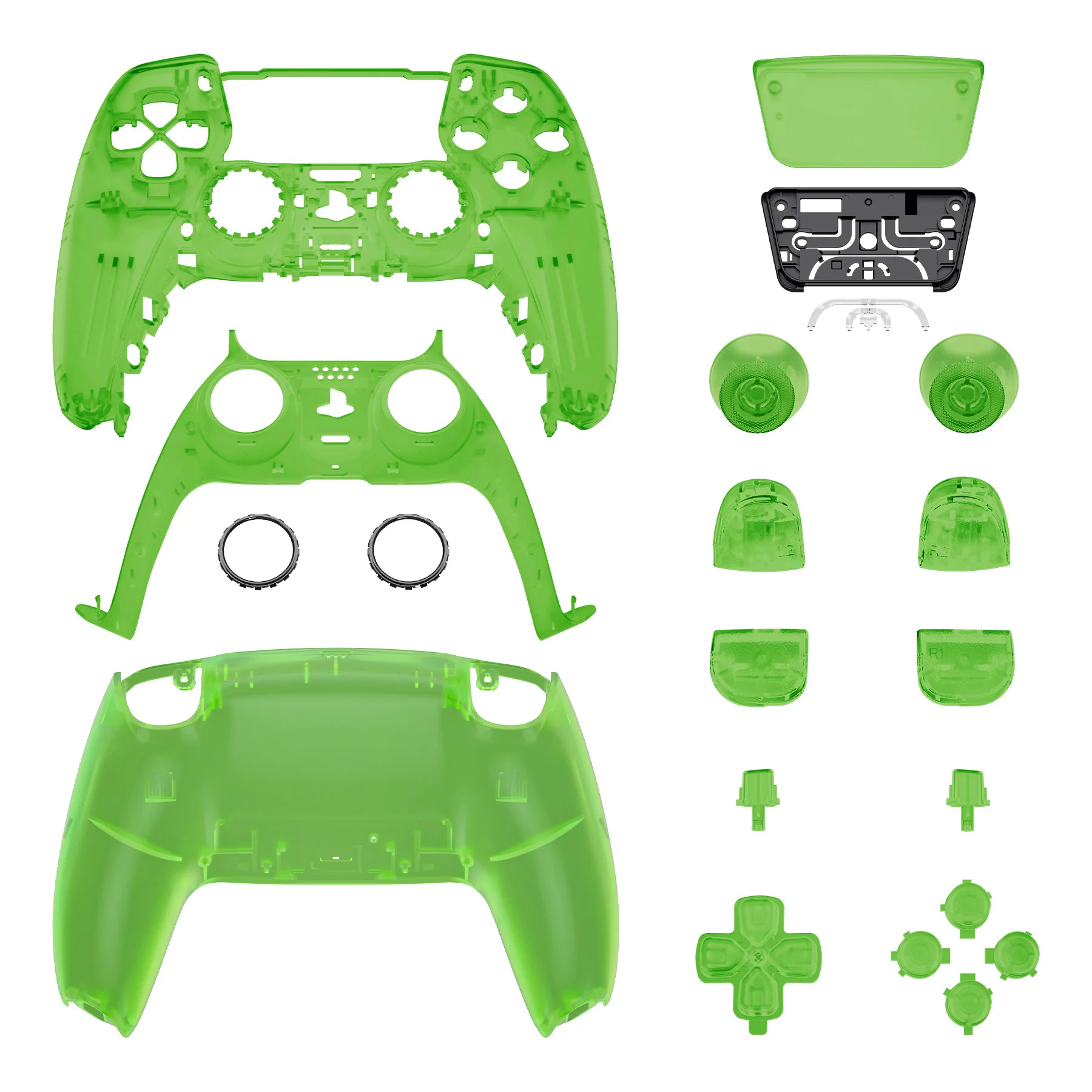 eXtremeRate Replacement Full Set Shells with Buttons Compatible with PS5 Controller BDM-030/040/050 - Clear Green - Image 9